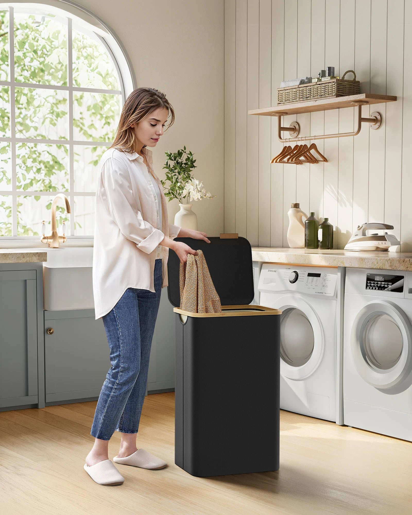 Wasmand met Deksel 90L - Uitneembare Waszak