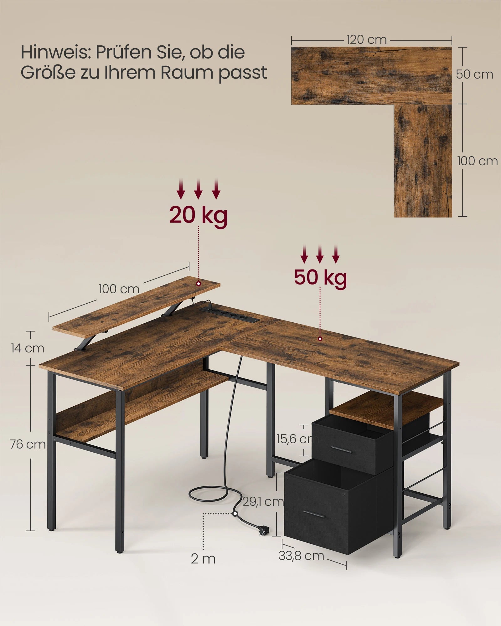 L-Vorm Bureau met Stopcontacten - Gaming & Werkplek