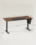 Wooden desk with dimensions labeled on a white background
