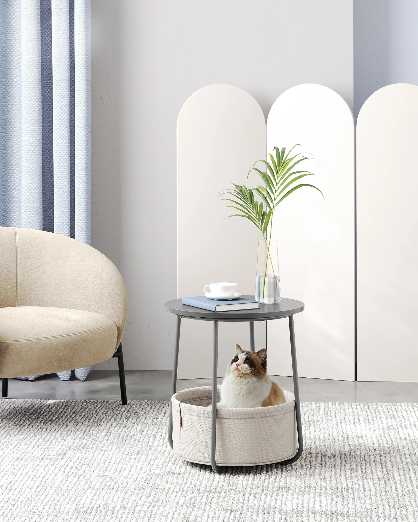 Ronde Bijzettafel met Opbergbak - Kleine Salontafel