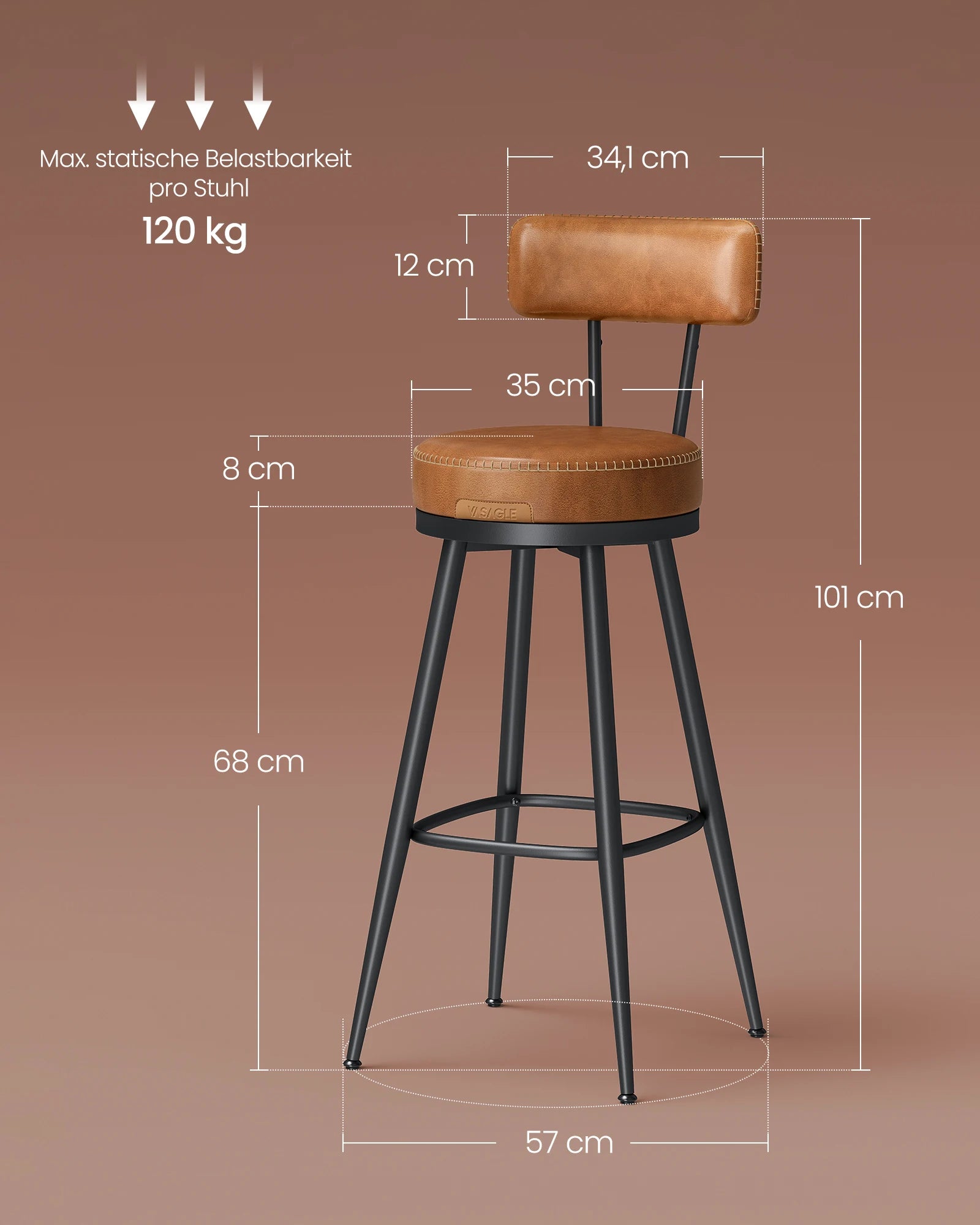 Draaibare Barkruk Set van 2 - Bruin Kunstleer Rugleuning