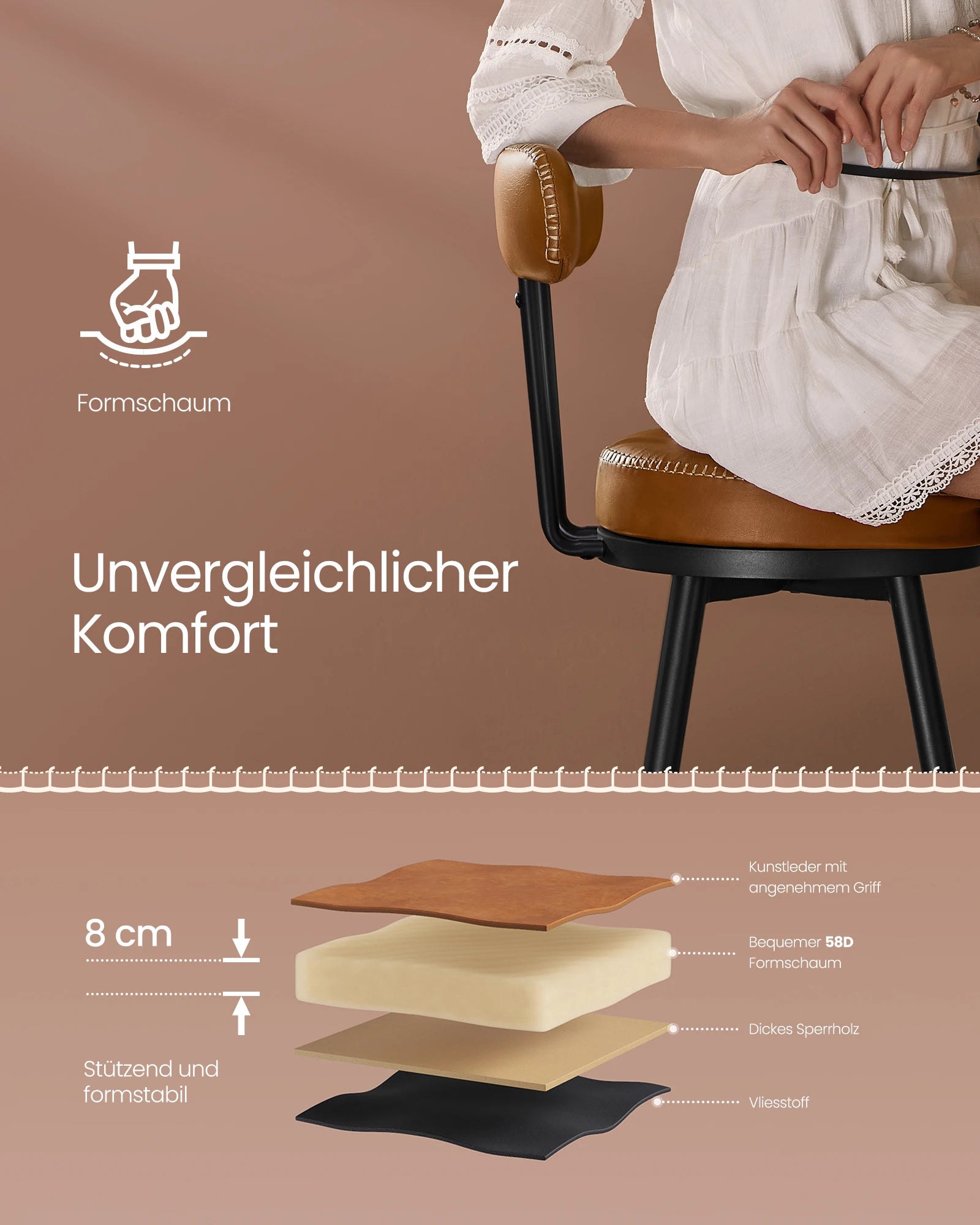 Set Van 2 Draaibare Barkrukken Met Rugleuning - Faux Leather