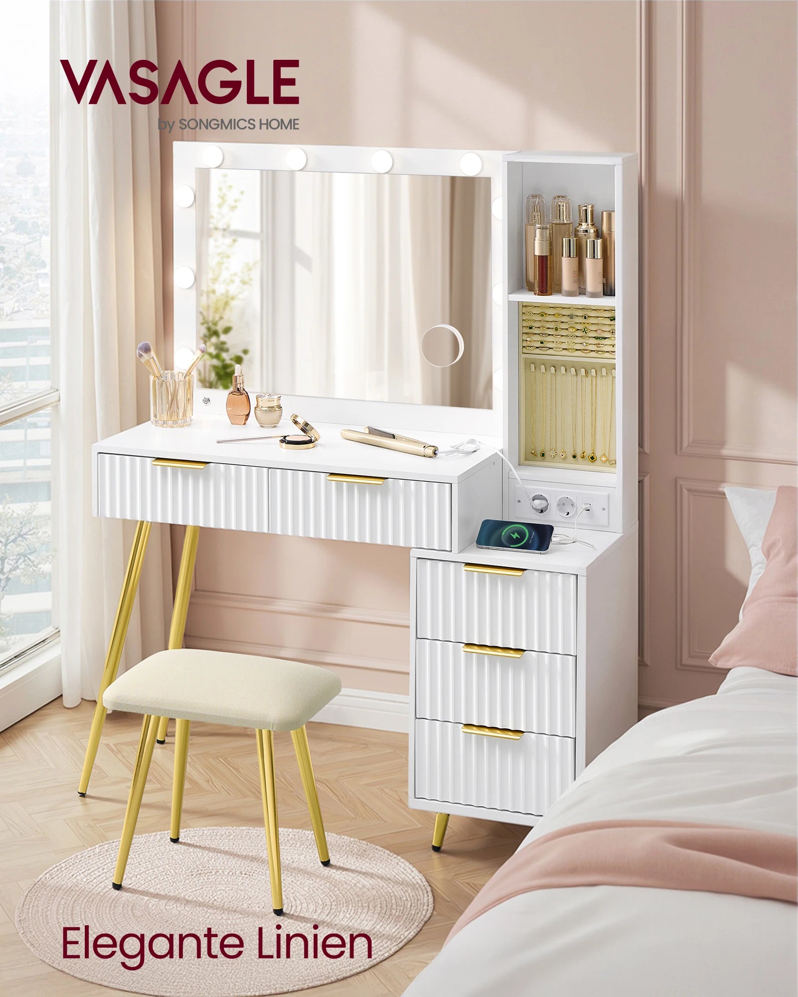 Kaptafel Set - Met Kruk - LED-Spiegel