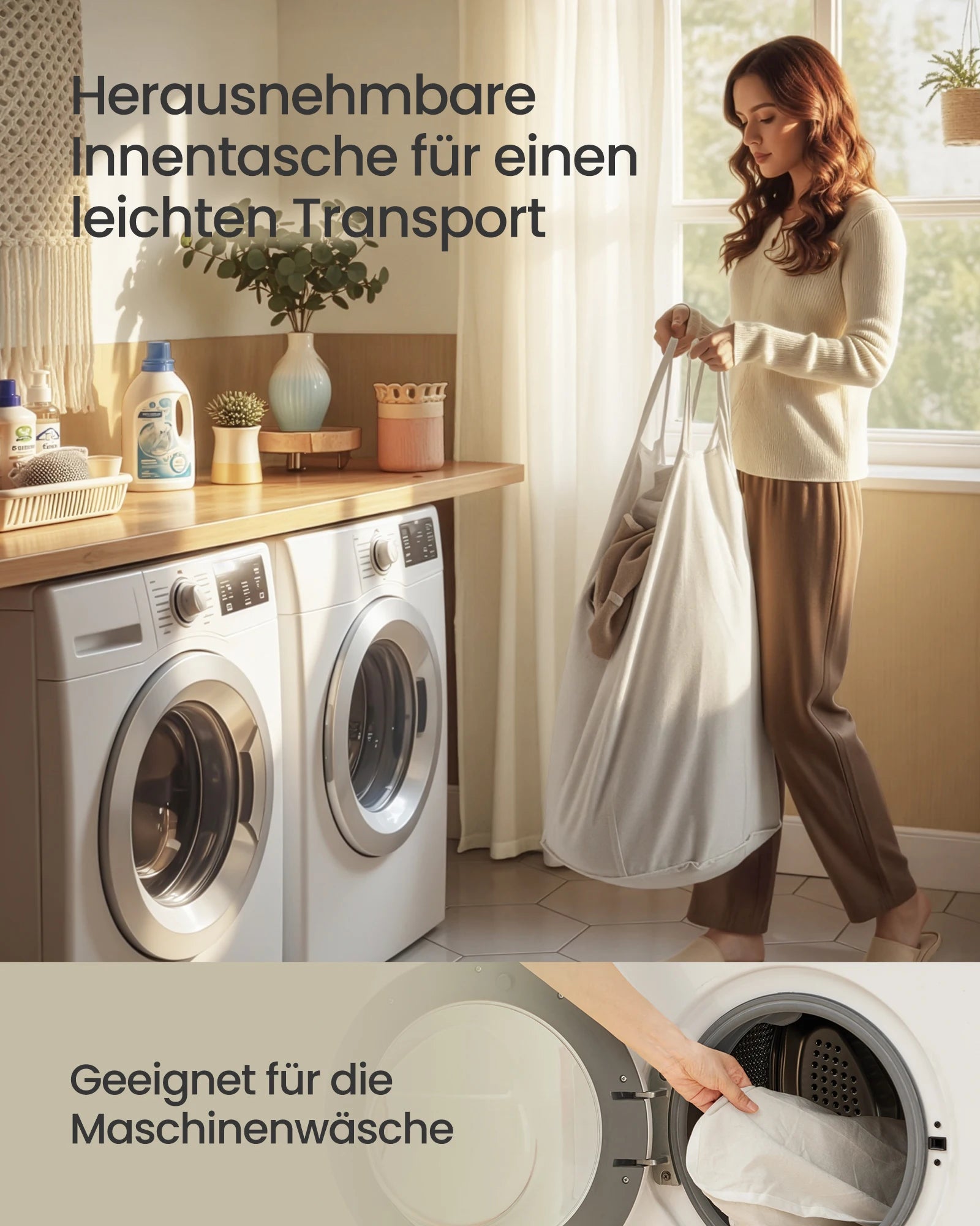 Wasmand met Deksel 90L - Bamboe Opvouwbare Wasmand