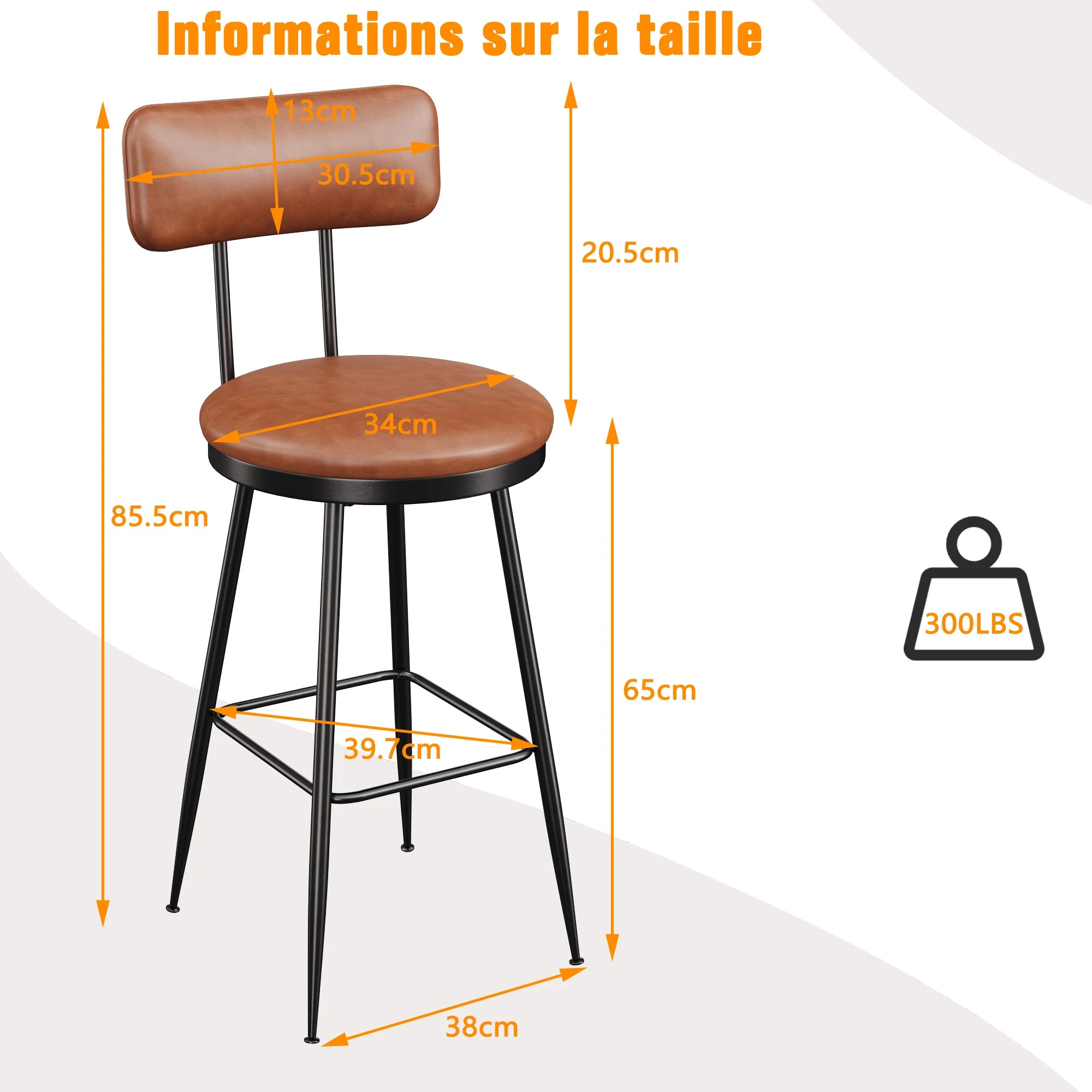 360° Draaibare Barkruk Set Van 2 - Rugleuning - Faux Leather