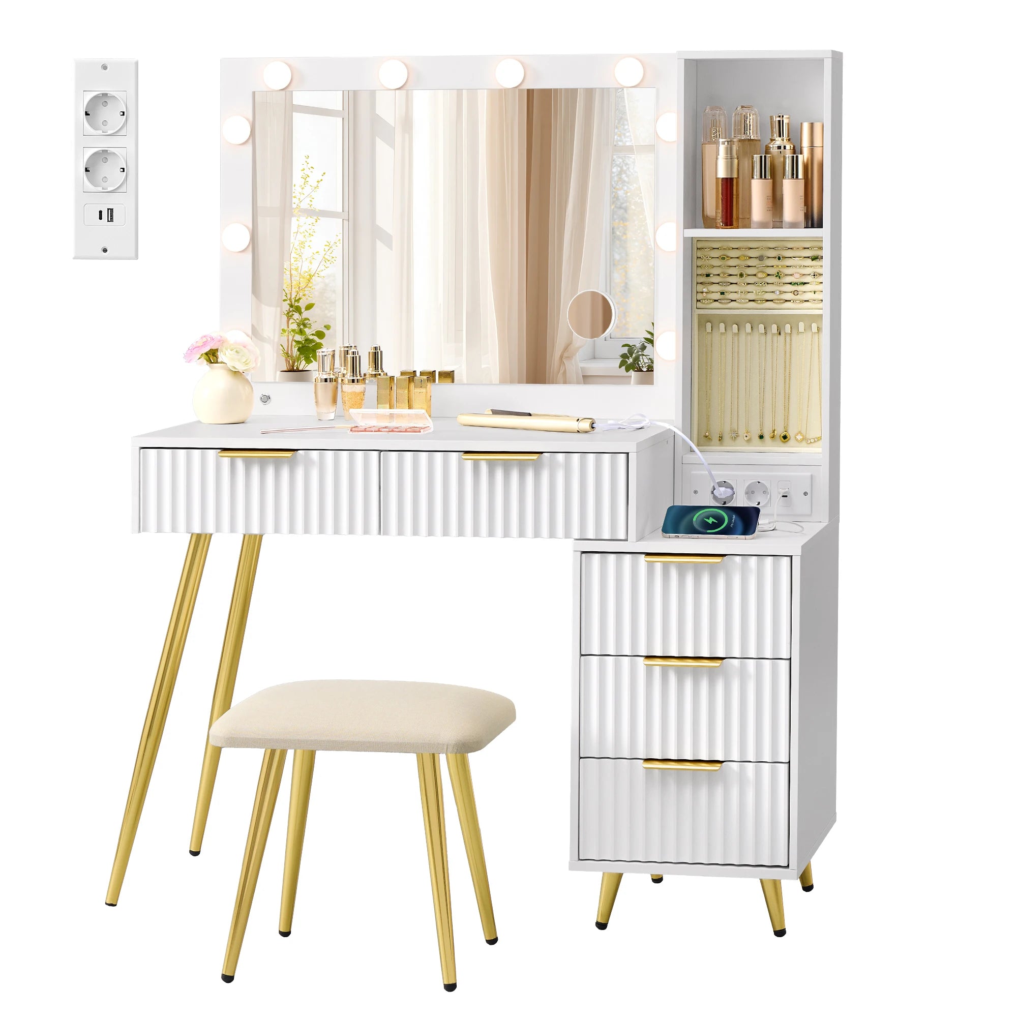 Kaptafel Set - Met Kruk - LED-Spiegel