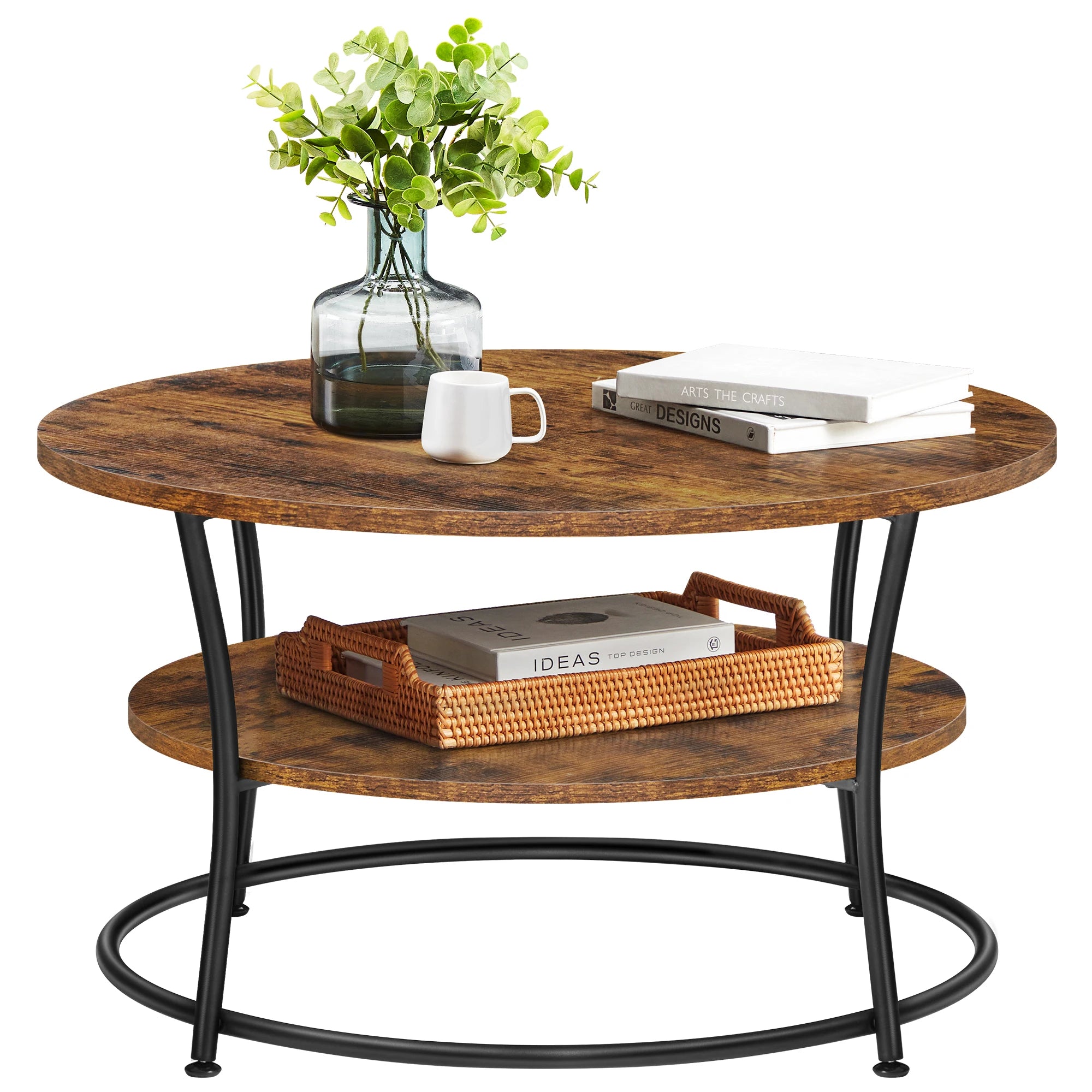 Ronde Salontafel met Plank - Industrieel Metaal Design