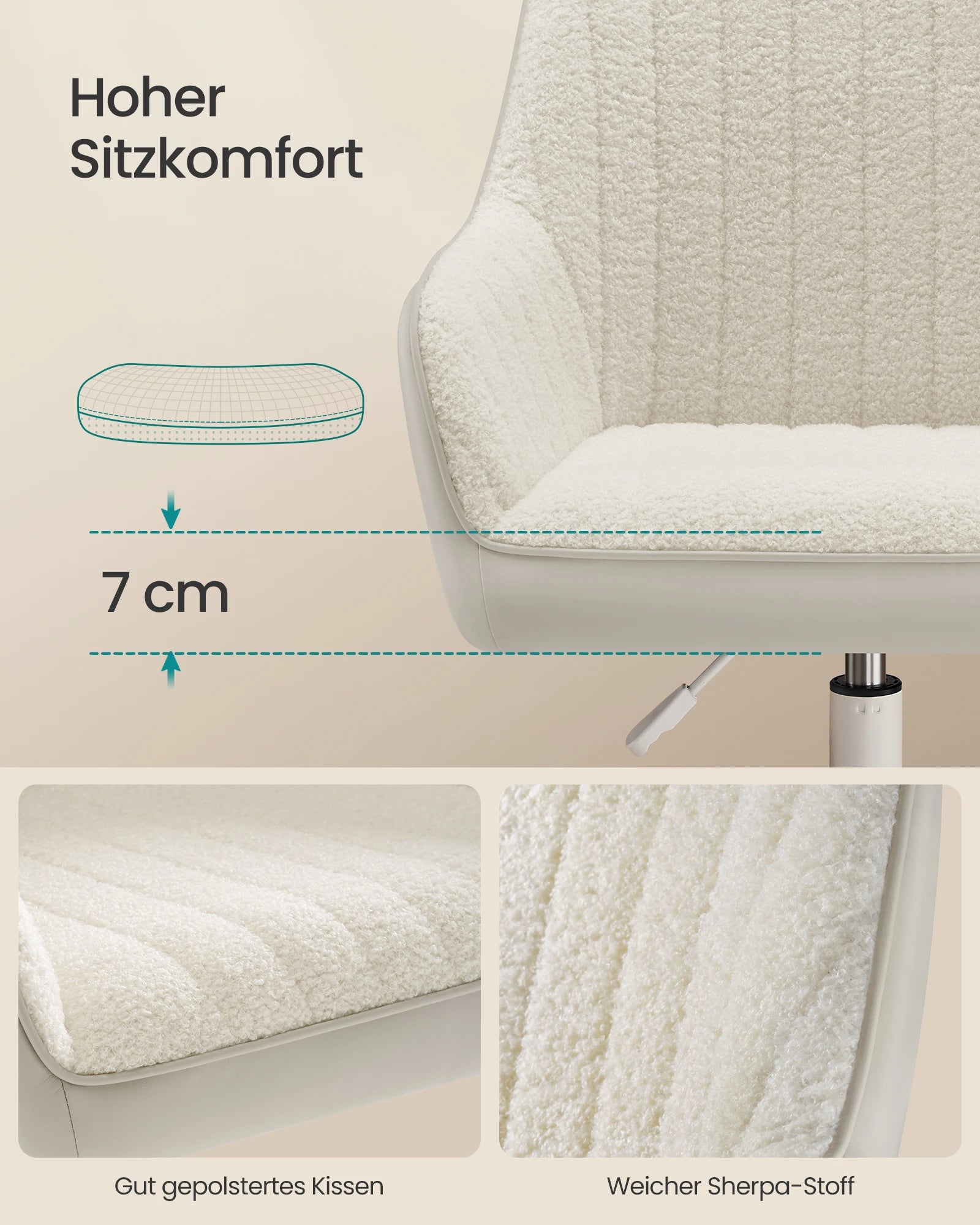 Bureaustoel Swivel - Sherpa Bekleding - Verstelbaar