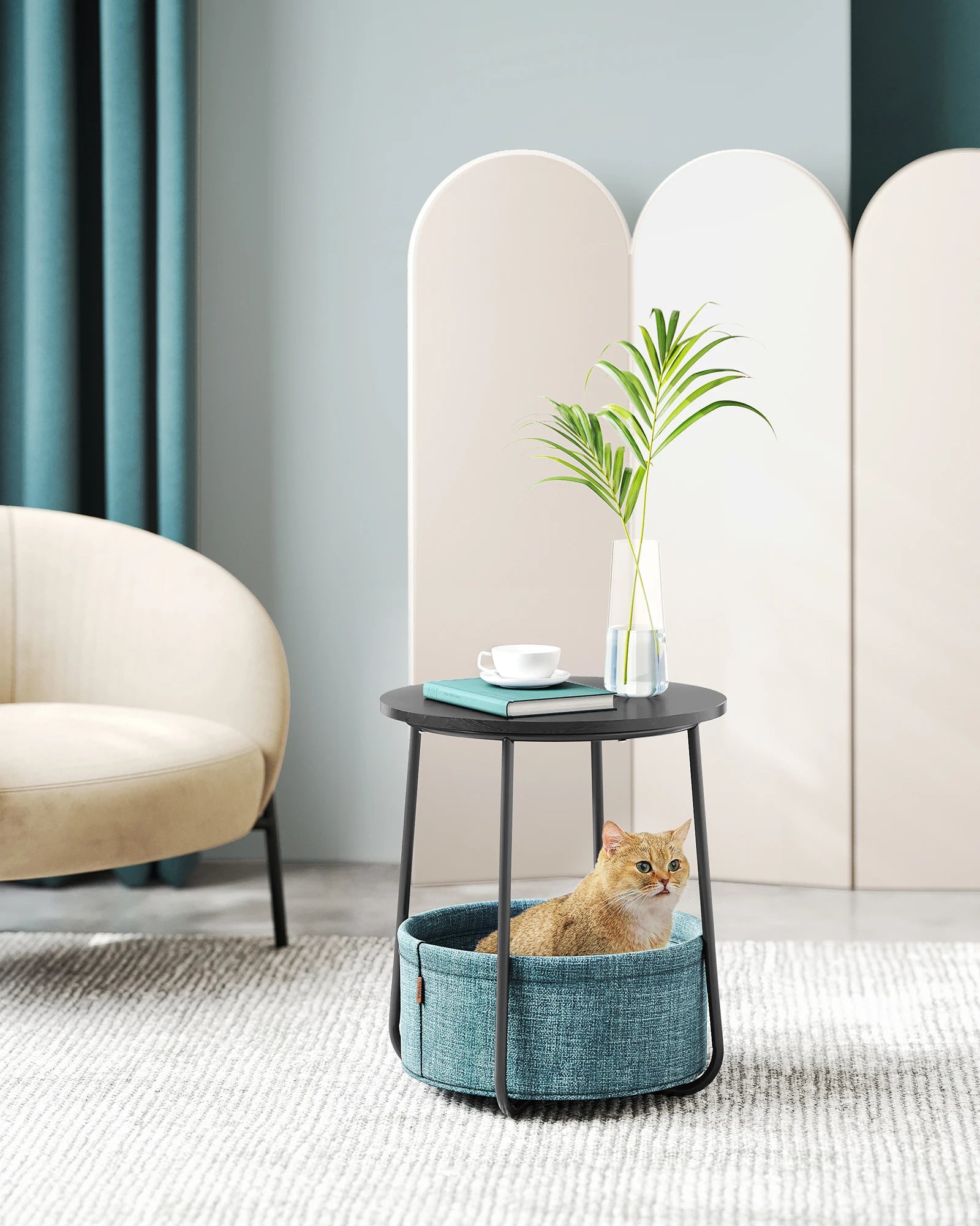 Ronde Bijzettafel met Opbergbak - Kleine Salontafel