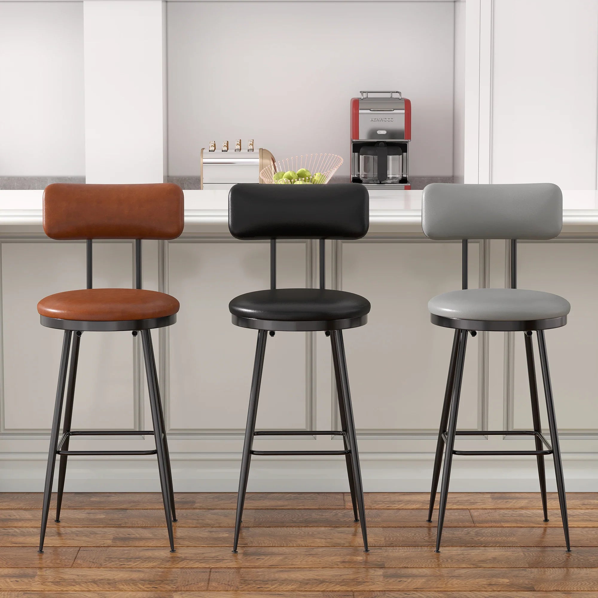 360° Draaibare Barkruk Set Van 2 - Rugleuning - Faux Leather