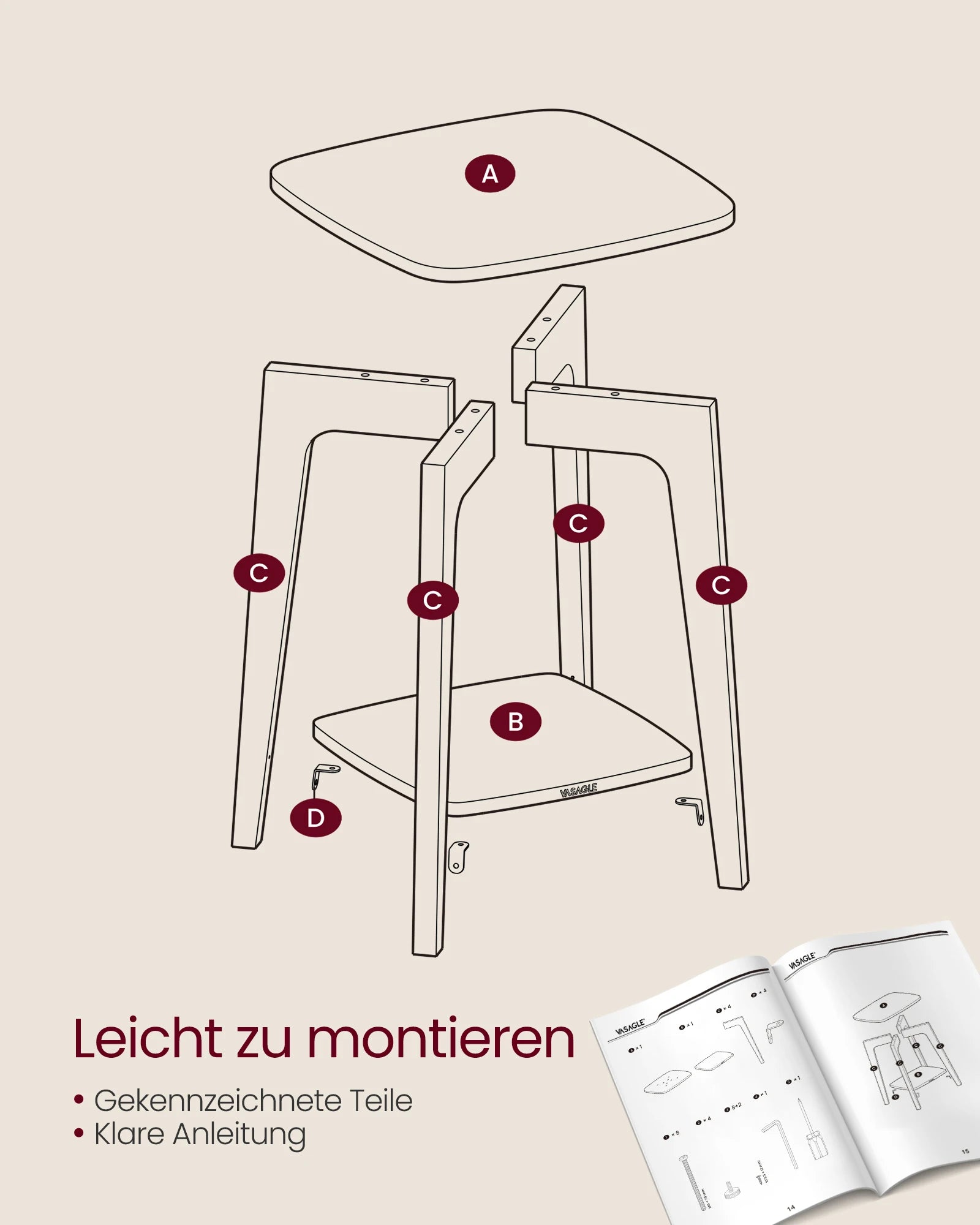 Vierkante Bijzettafel met Onderplank - Klein Formaat