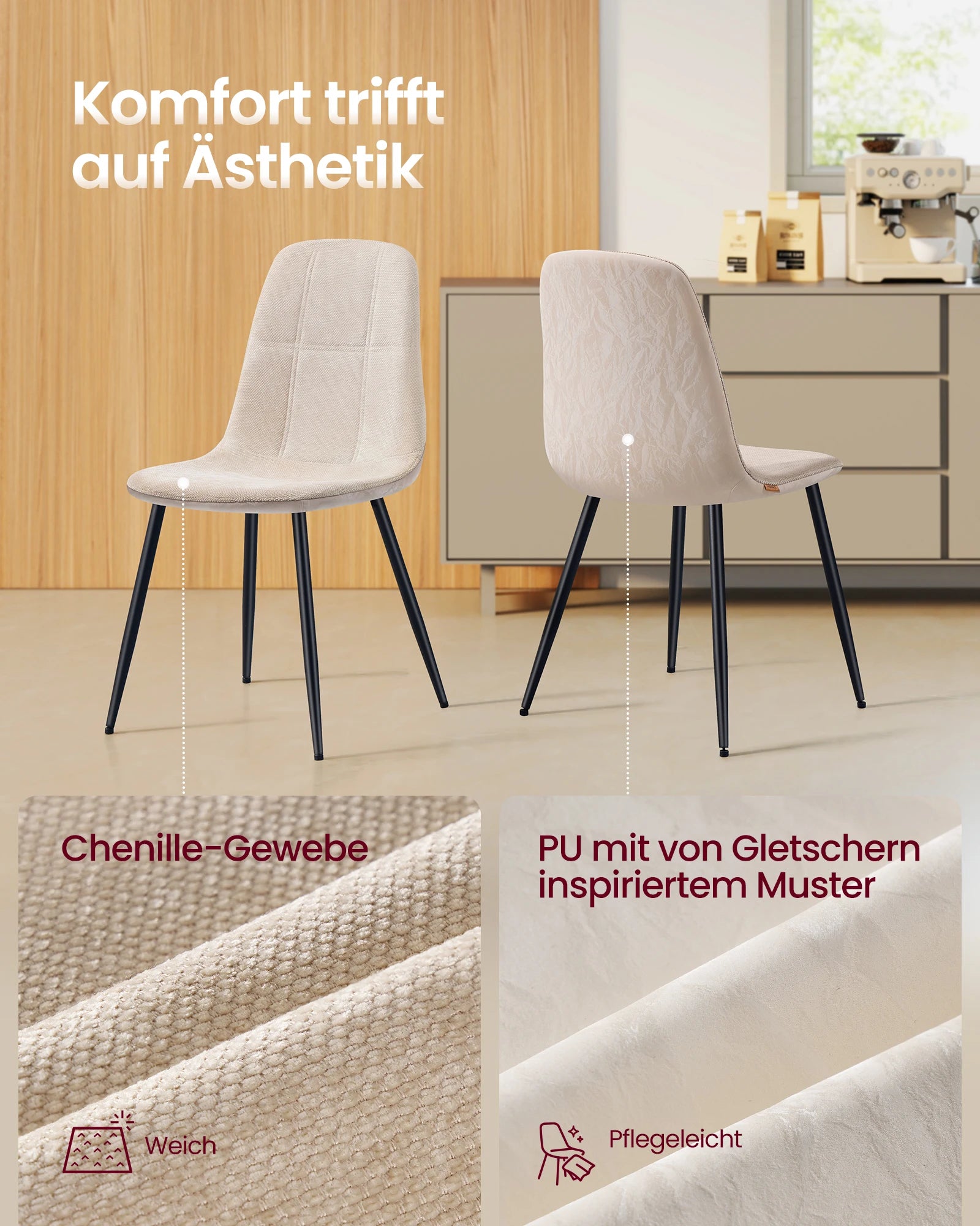 Eetkamerstoelen Set van 2 - Crème Wit Metalen Poten