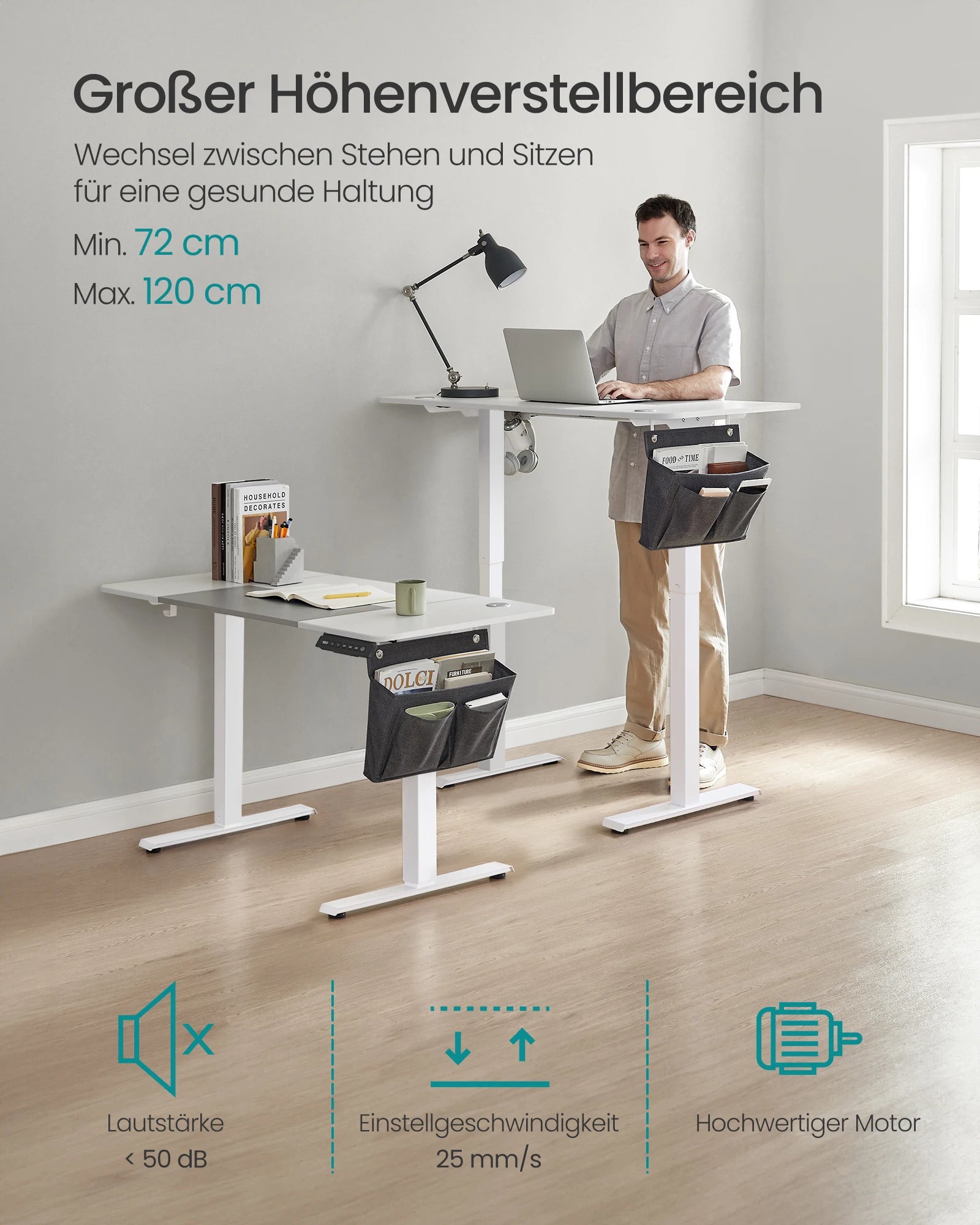 Elektrisch Verstelbaar Bureau 120x60 cm – Hoogte 72-120 cm – Continu Verstelbaar – Spliced Plate – Ergonomisch Zit-Sta Bureau