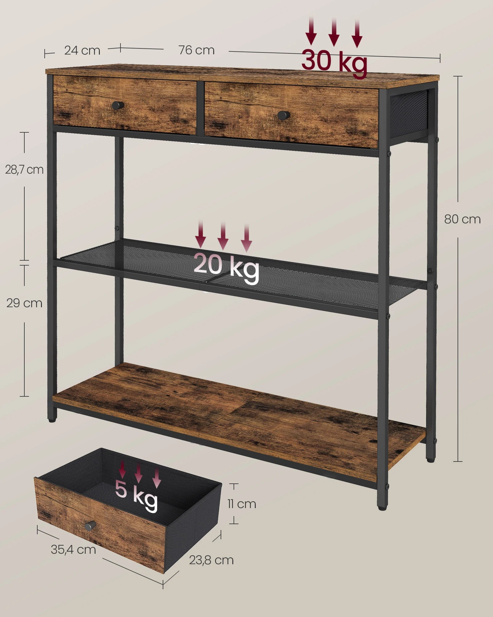 Console Tafel - 2 Stoffen Lades