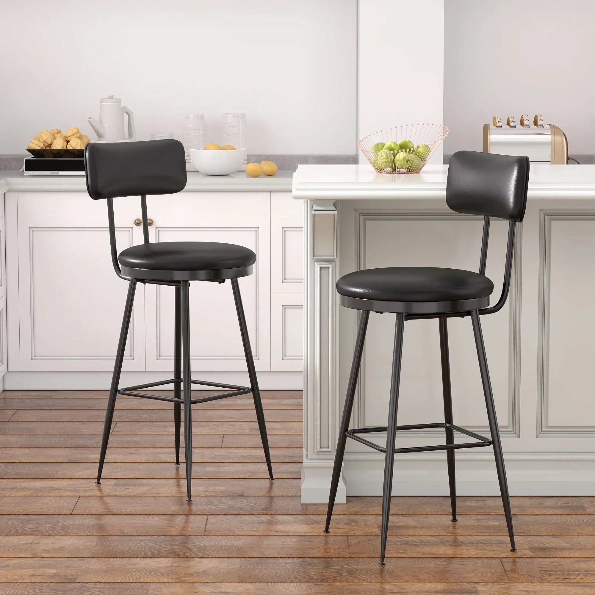360° Draaibare Barkruk Set Van 2 - Rugleuning - Faux Leather