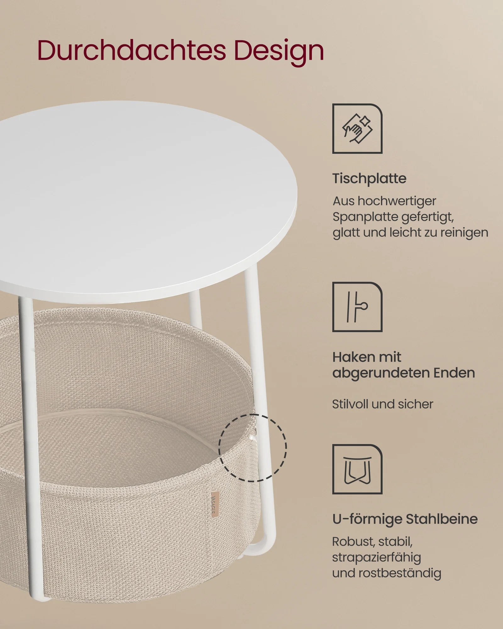 Ronde Bijzettafel met Opbergbak - Kleine Salontafel