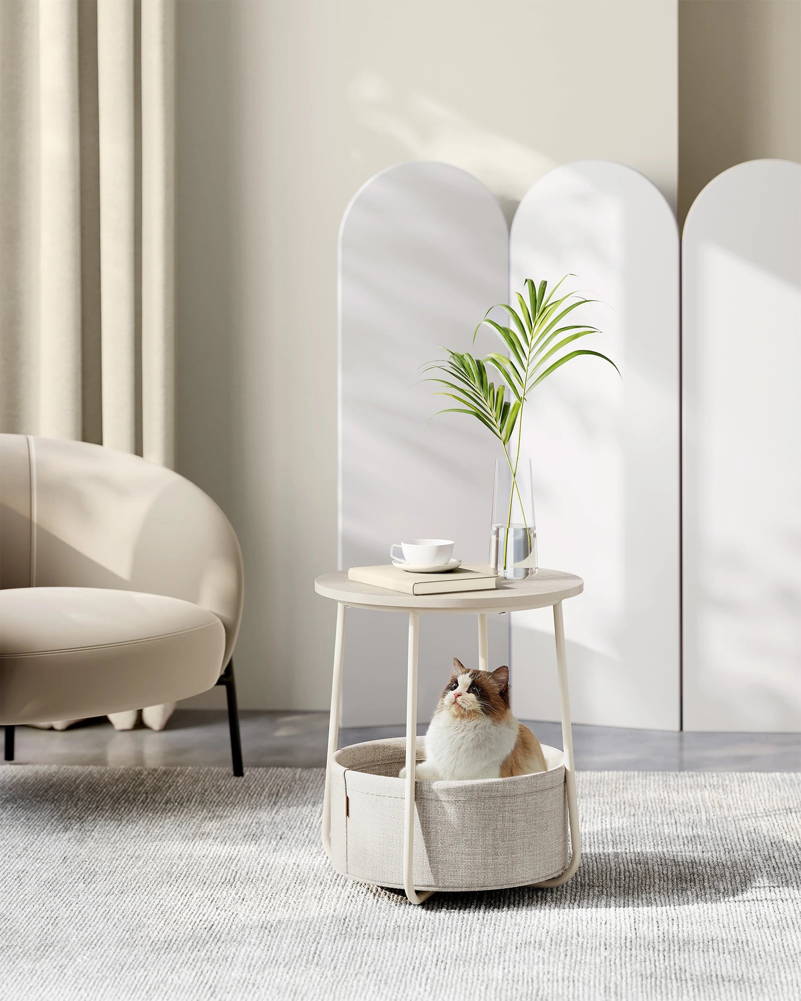 Ronde Bijzettafel met Opbergbak - Kleine Salontafel