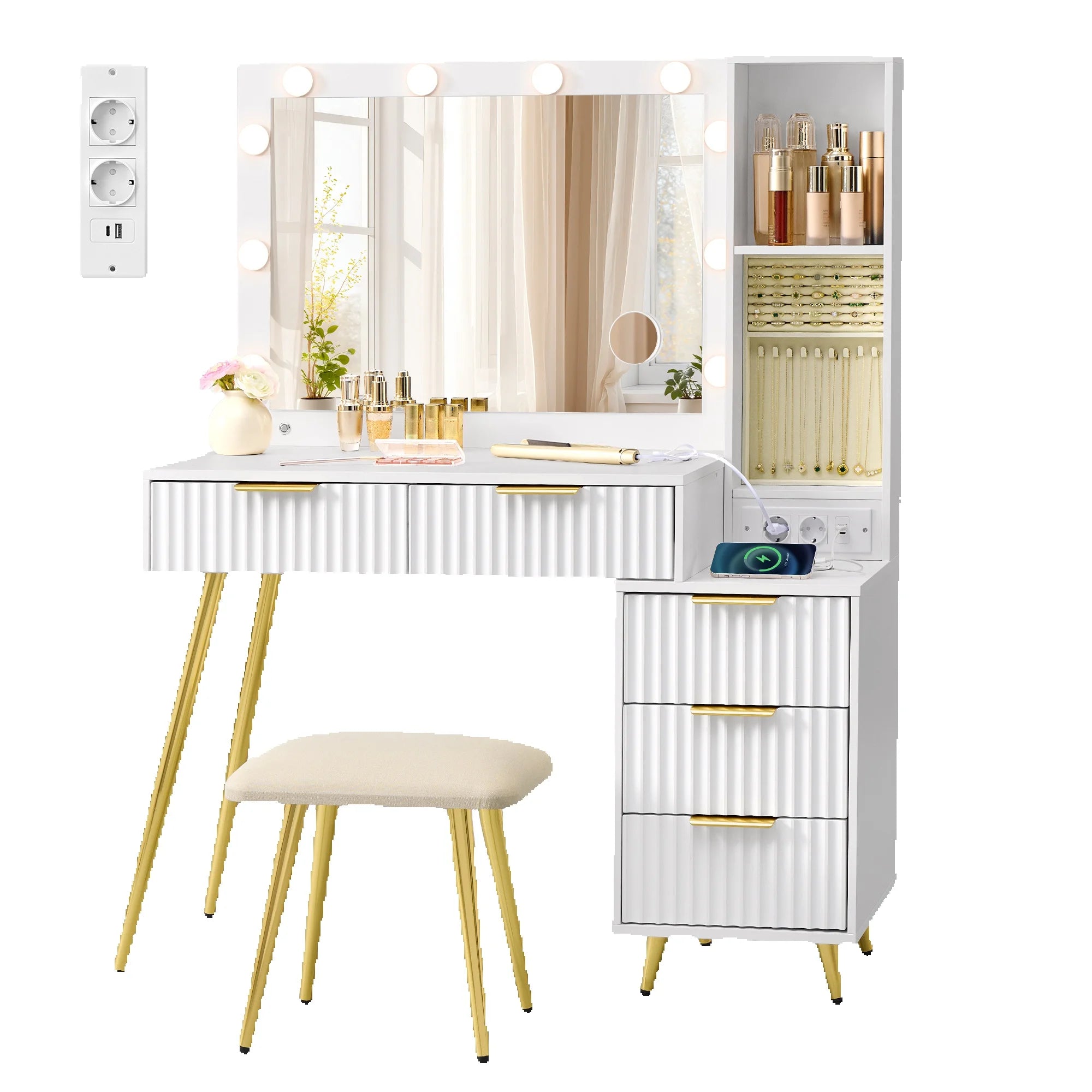 Kaptafel Set - Met Kruk - LED-Spiegel