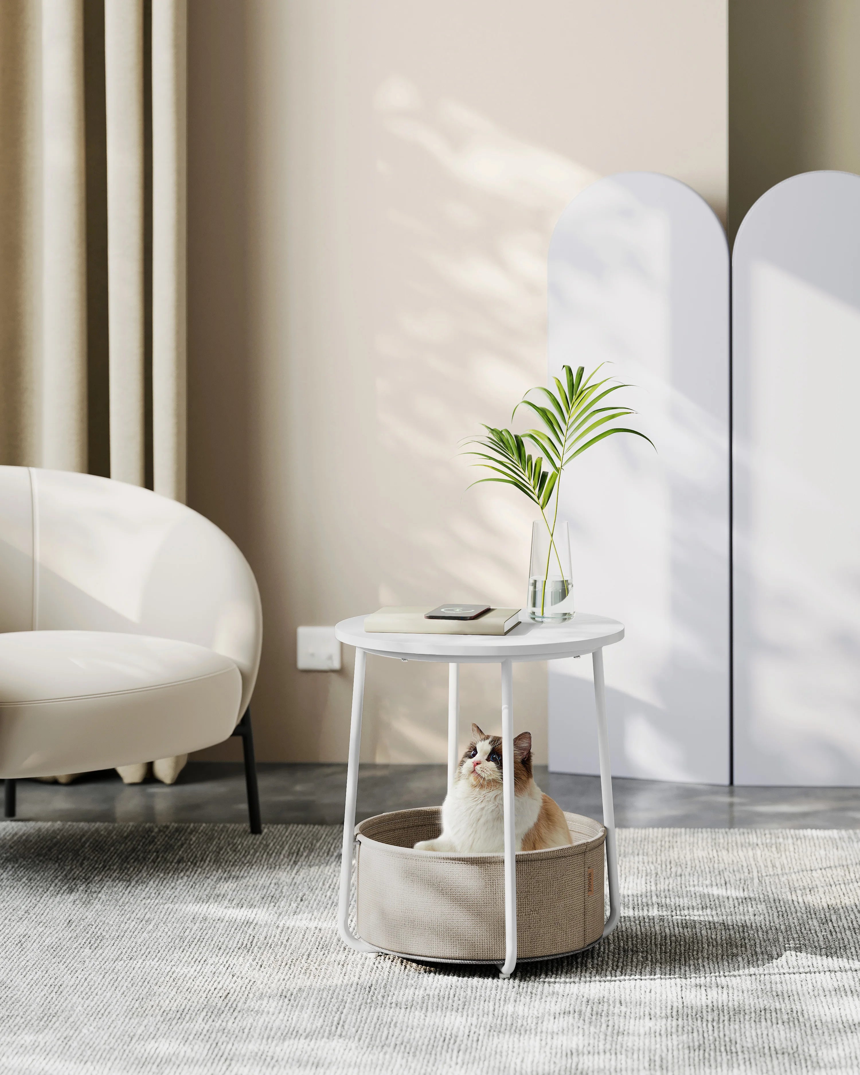 Ronde Bijzettafel met Opbergbak - Kleine Salontafel
