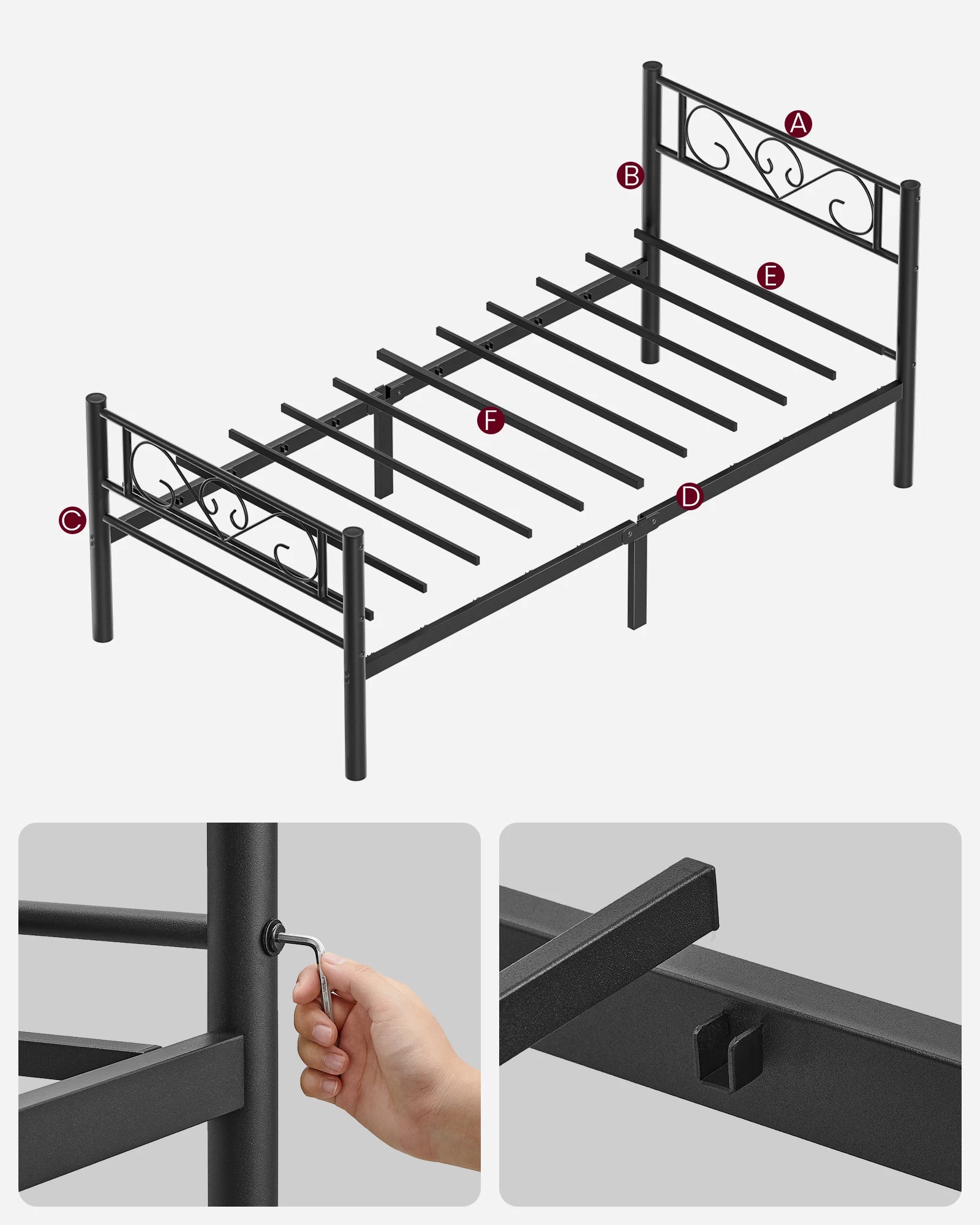 Enkel Metalen Bedframe 90x200 Cm