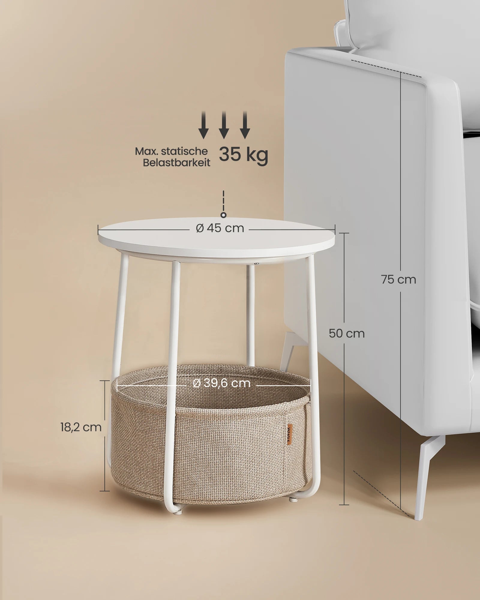 Ronde Bijzettafel met Opbergbak - Kleine Salontafel