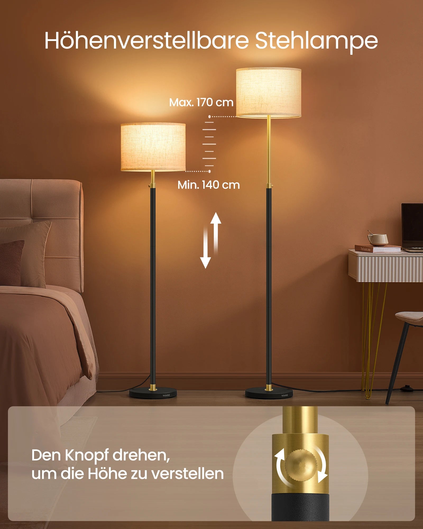 Leeslamp Vloerlamp - Verstelbaar 140-170 Cm