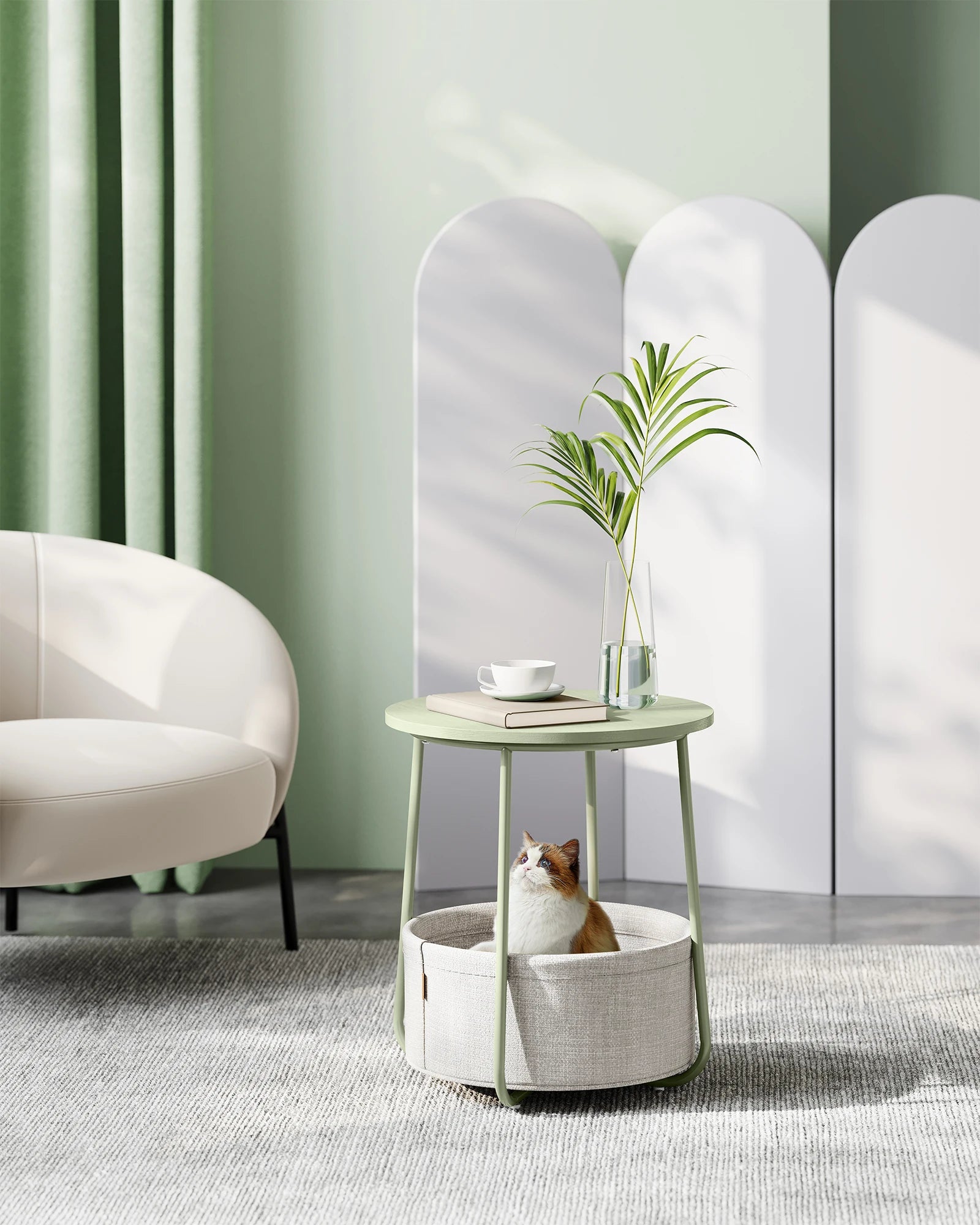 Ronde Bijzettafel met Opbergbak - Kleine Salontafel