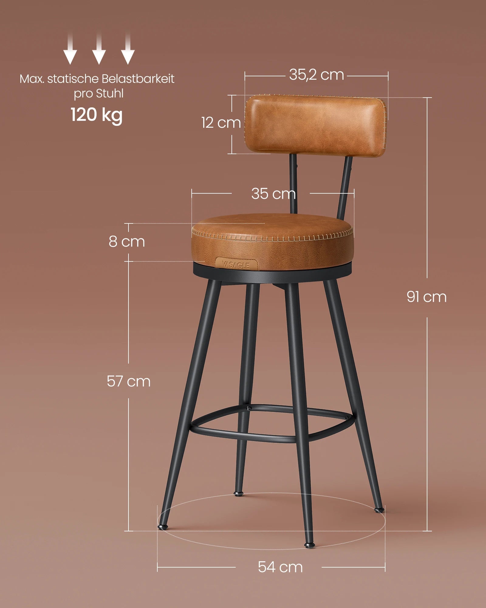 Set Van 2 Draaibare Barkrukken Met Rugleuning - Faux Leather