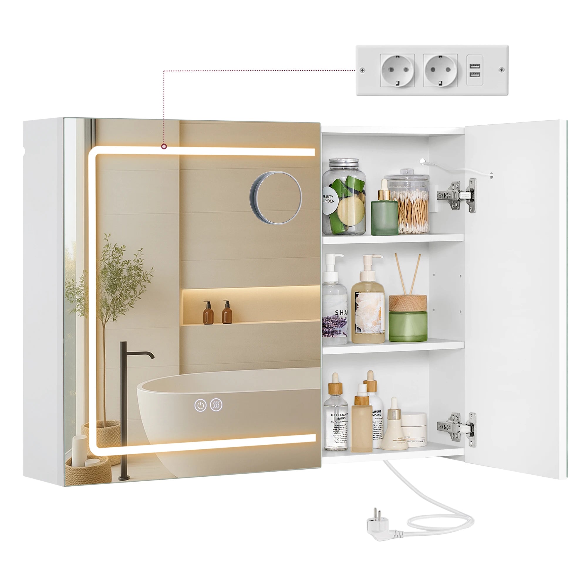 Badkamer Spiegelkast met LED Verlichting en Stopcontact