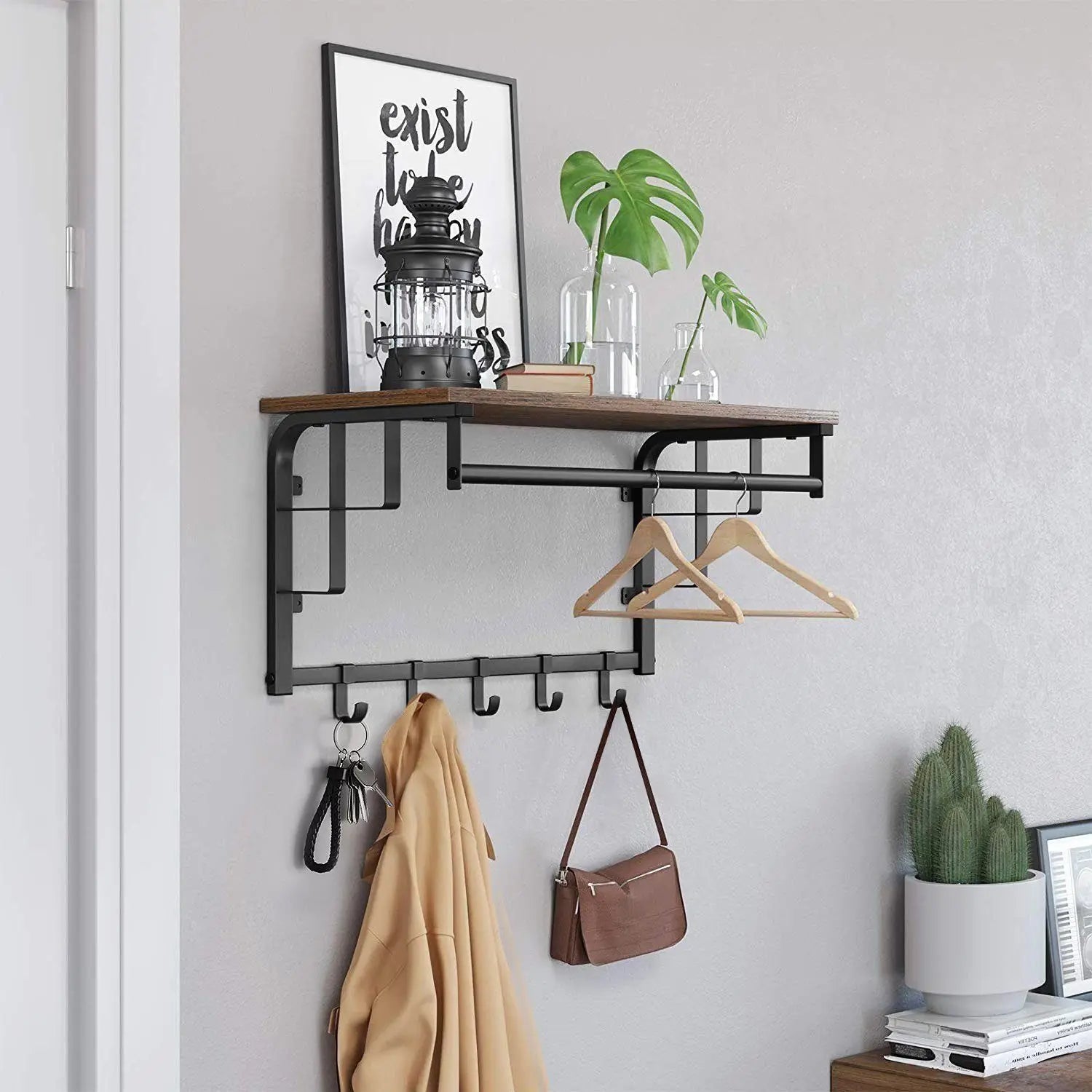 Wandkapstok met Plank en Haken 66–80 cm