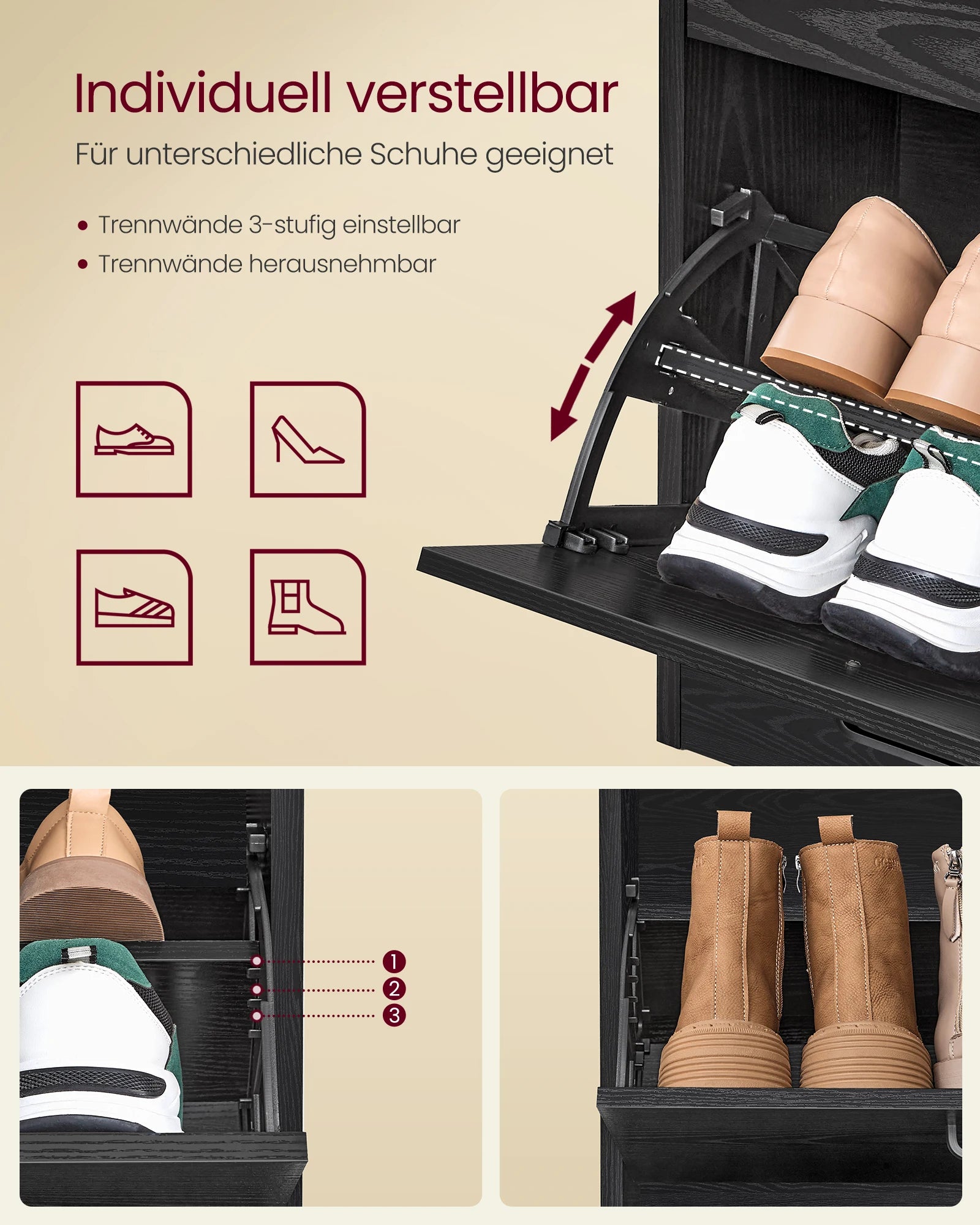 Schoenenkast 4 Kleppen - Verstelbare Vakken