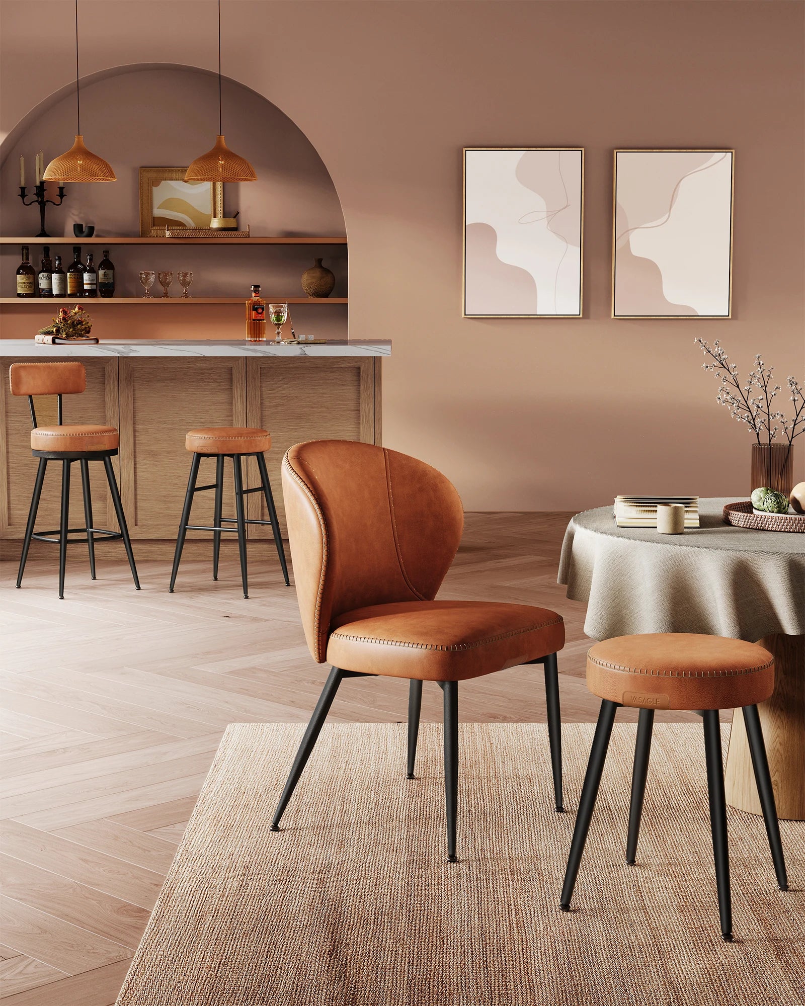 Set Van 2 Draaibare Barkrukken Met Rugleuning - Faux Leather