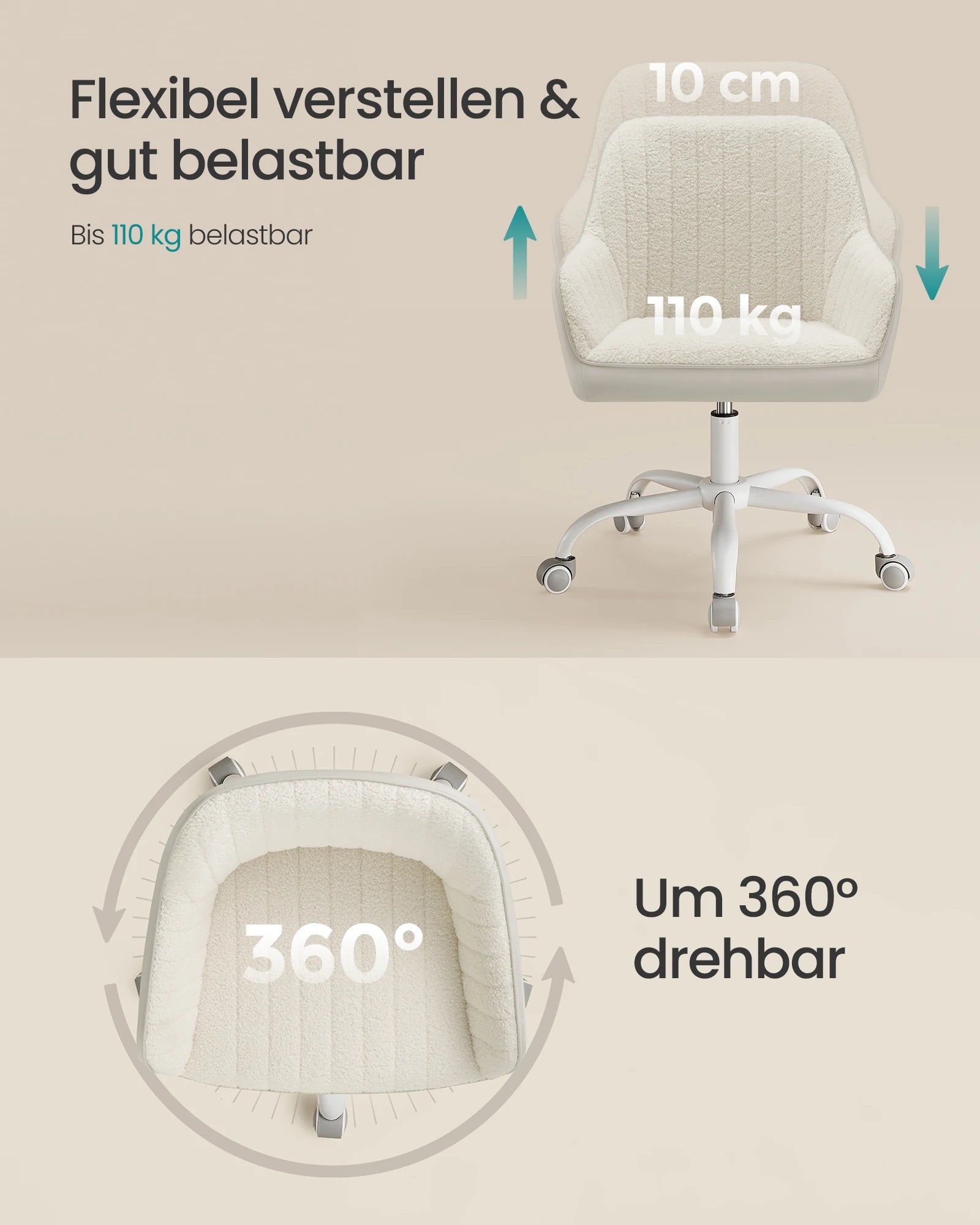 Bureaustoel Swivel - Sherpa Bekleding - Verstelbaar