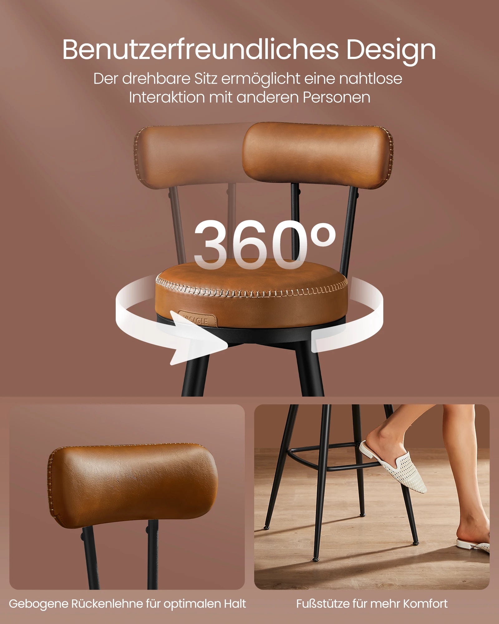 Draaibare Barkruk Set van 2 - Bruin Kunstleer Rugleuning