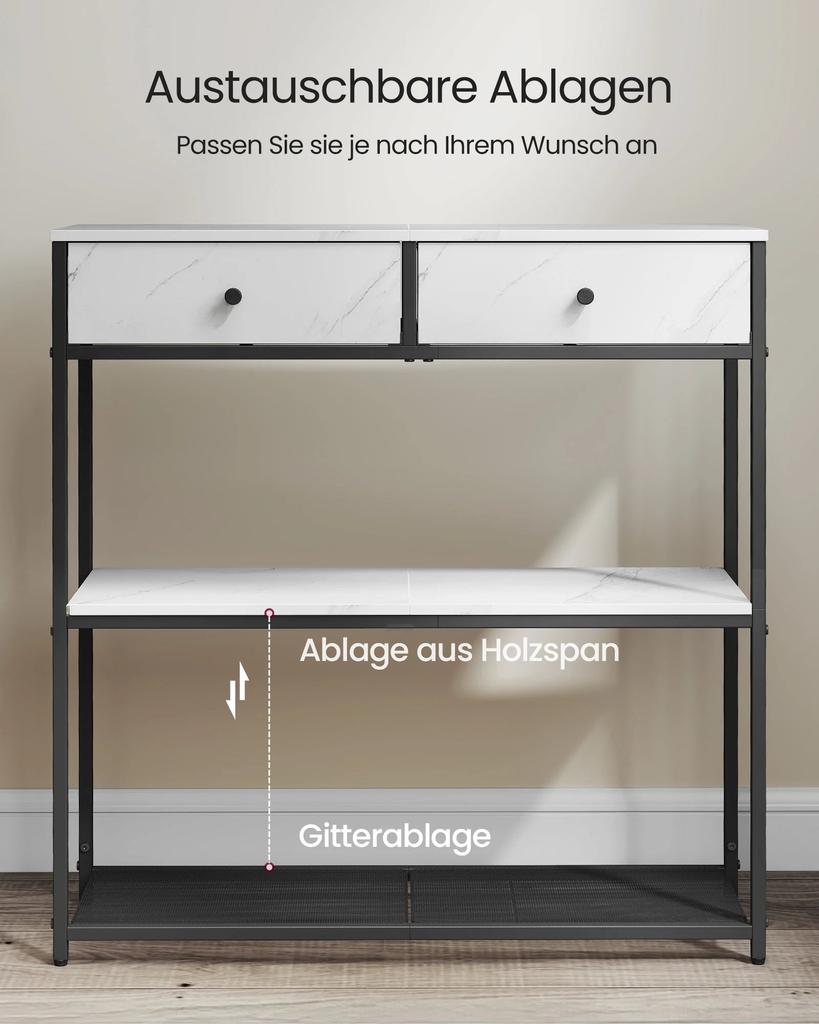 Smalle Consoletafel 80 cm met 2 Stoffen Lades