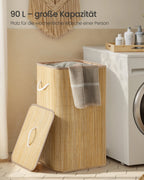 Wasmand met Deksel 90L - Bamboe Opvouwbare Wasmand