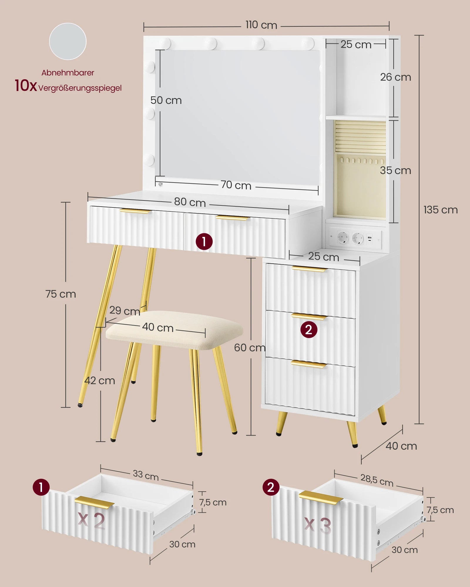 Kaptafel Set - Met Kruk - LED-Spiegel