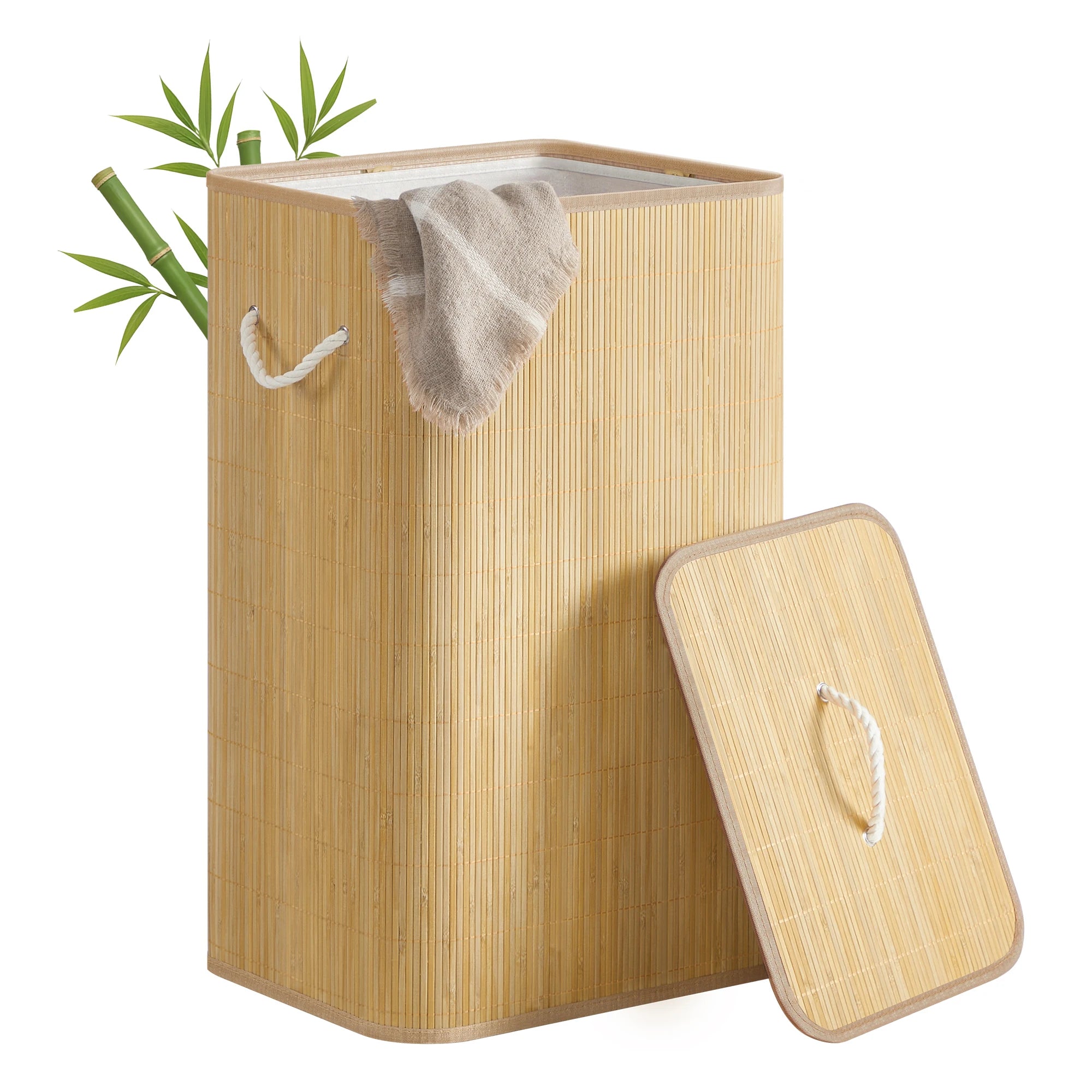 Wasmand met Deksel 90L - Bamboe Opvouwbare Wasmand