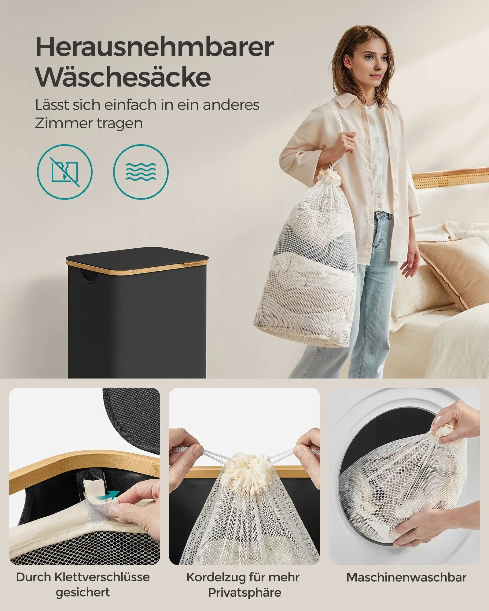 Wasmand met Deksel 90L - Uitneembare Waszak