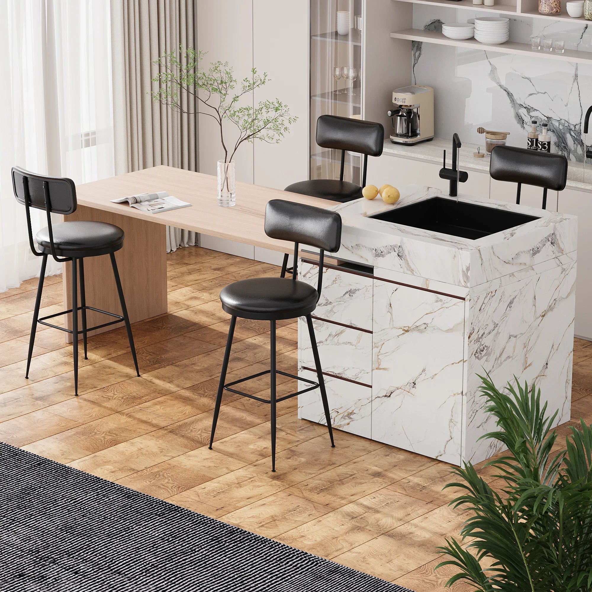 360° Draaibare Barkruk Set Van 2 - Rugleuning - Faux Leather