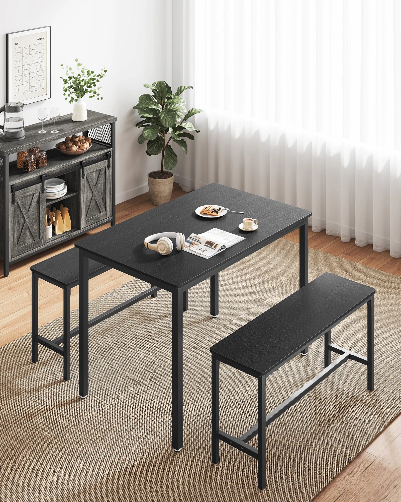 Eetkamertafel Set met 2 Banken 110x70x75 cm