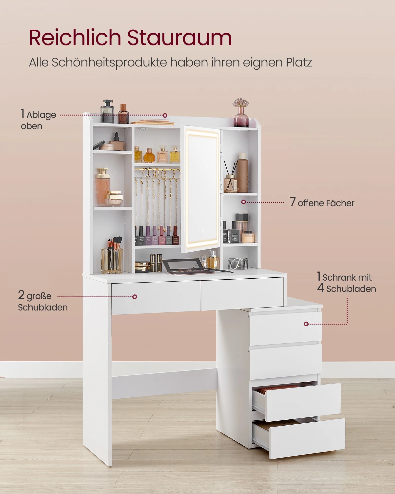 Kaptafel Met LED-Verlichting - Met Lades