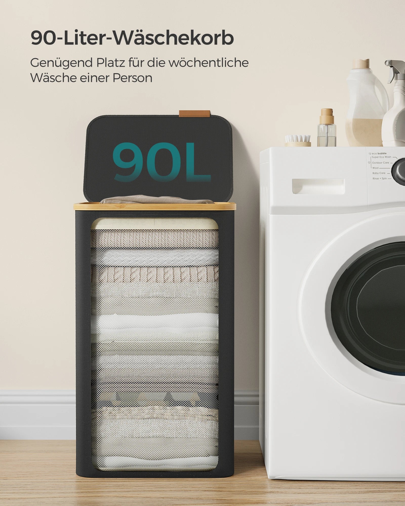 Wasmand met Deksel 90L - Uitneembare Waszak