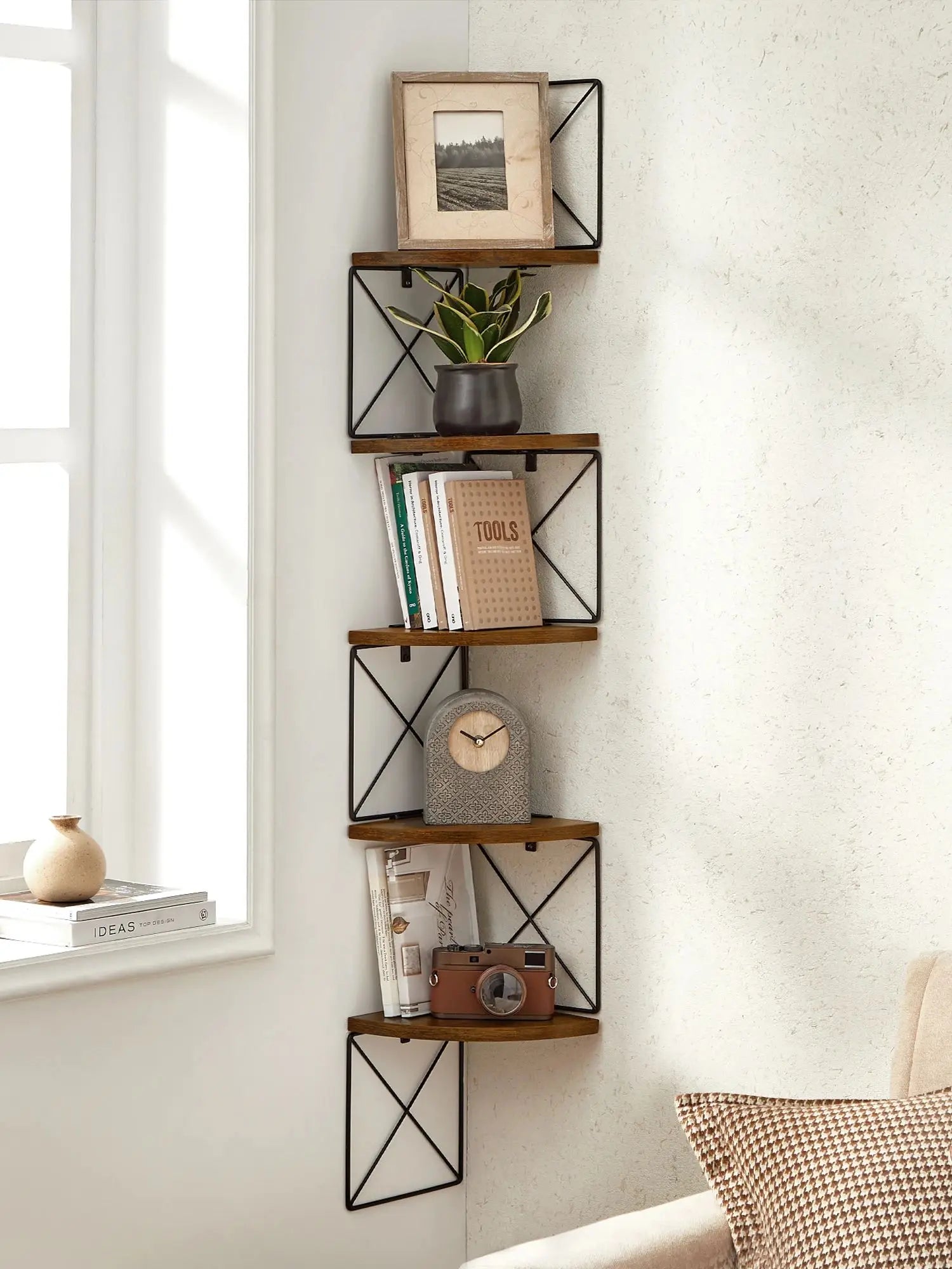 Hoek Wandplank 5-Lagen Zigzag Design - Boekenplank