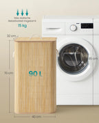 Wasmand met Deksel 90L - Bamboe Opvouwbare Wasmand