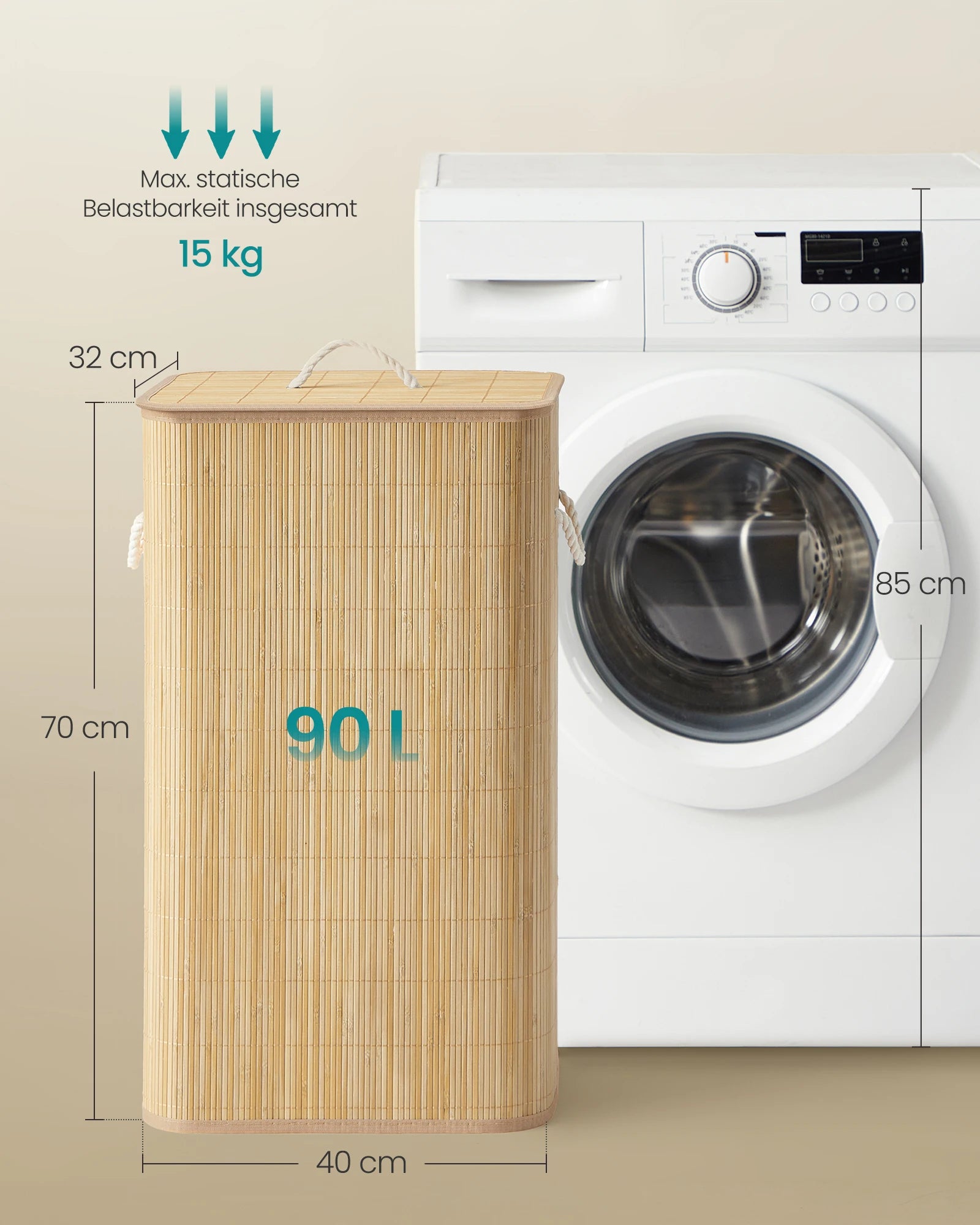 Wasmand met Deksel 90L - Bamboe Opvouwbare Wasmand