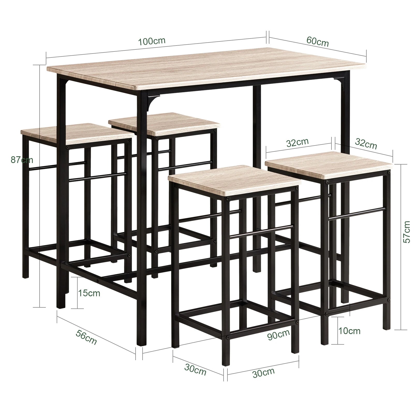 Bistro Bartafel Set 5-Delig met 4 Stoelen - Eetgroep