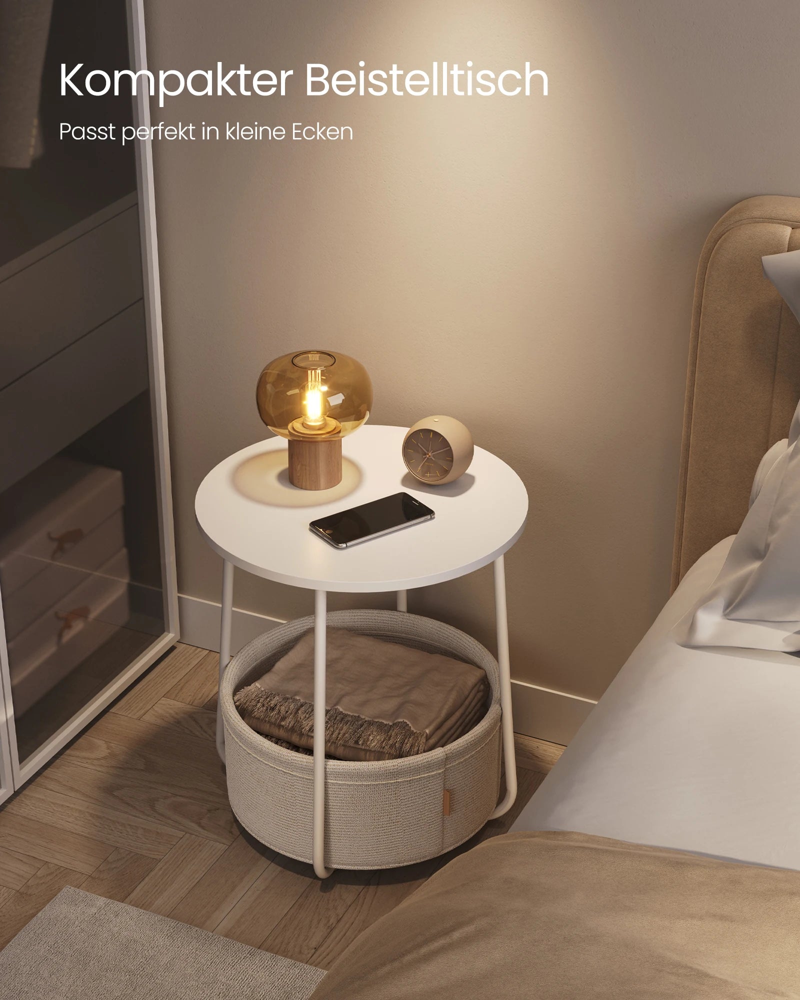 Ronde Bijzettafel met Opbergbak - Kleine Salontafel