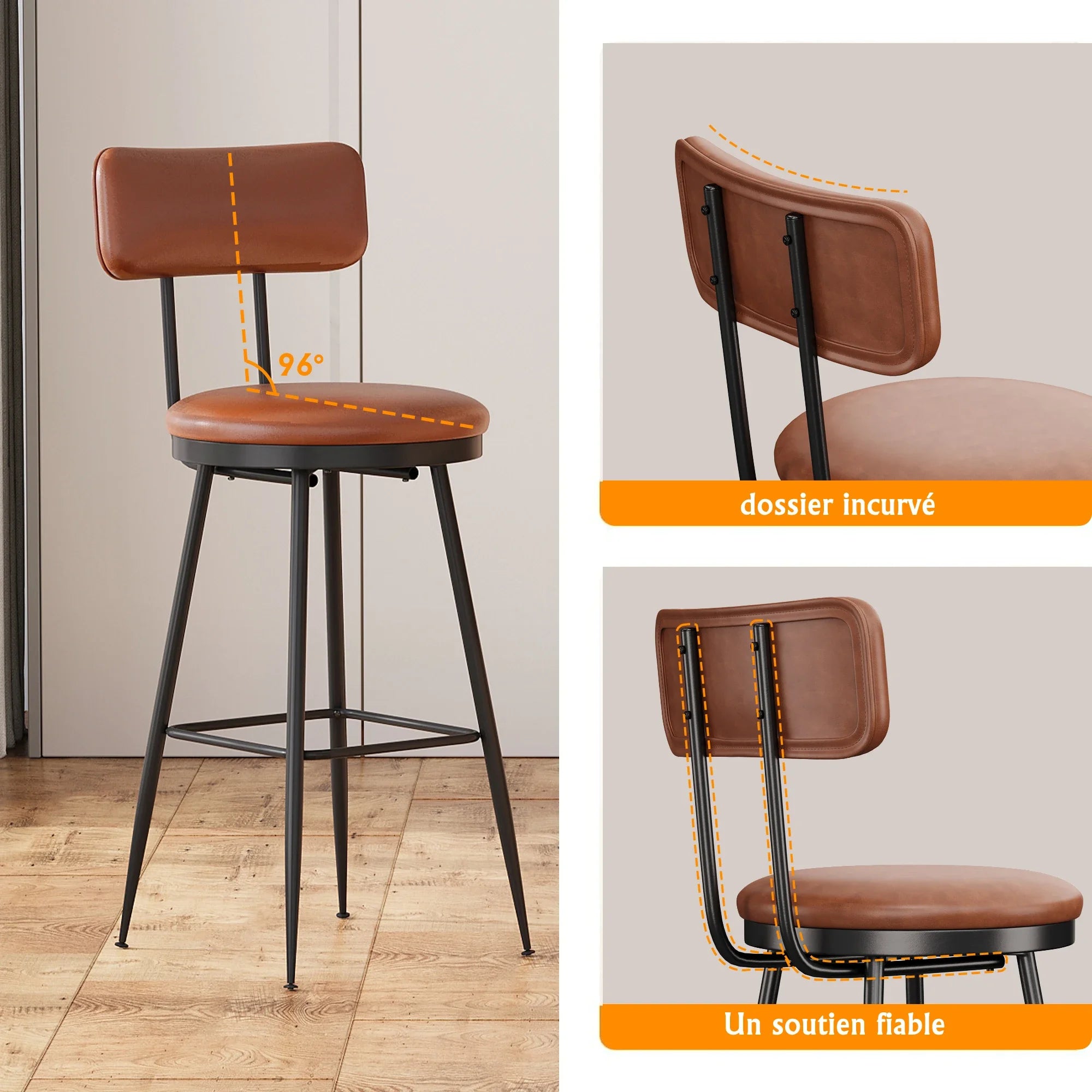 360° Draaibare Barkruk Set Van 2 - Rugleuning - Faux Leather