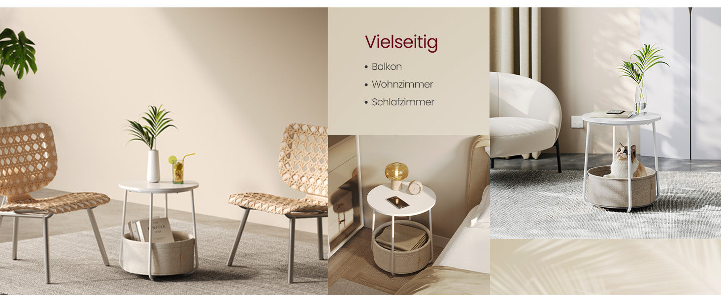 Ronde Bijzettafel met Opbergbak - Kleine Salontafel
